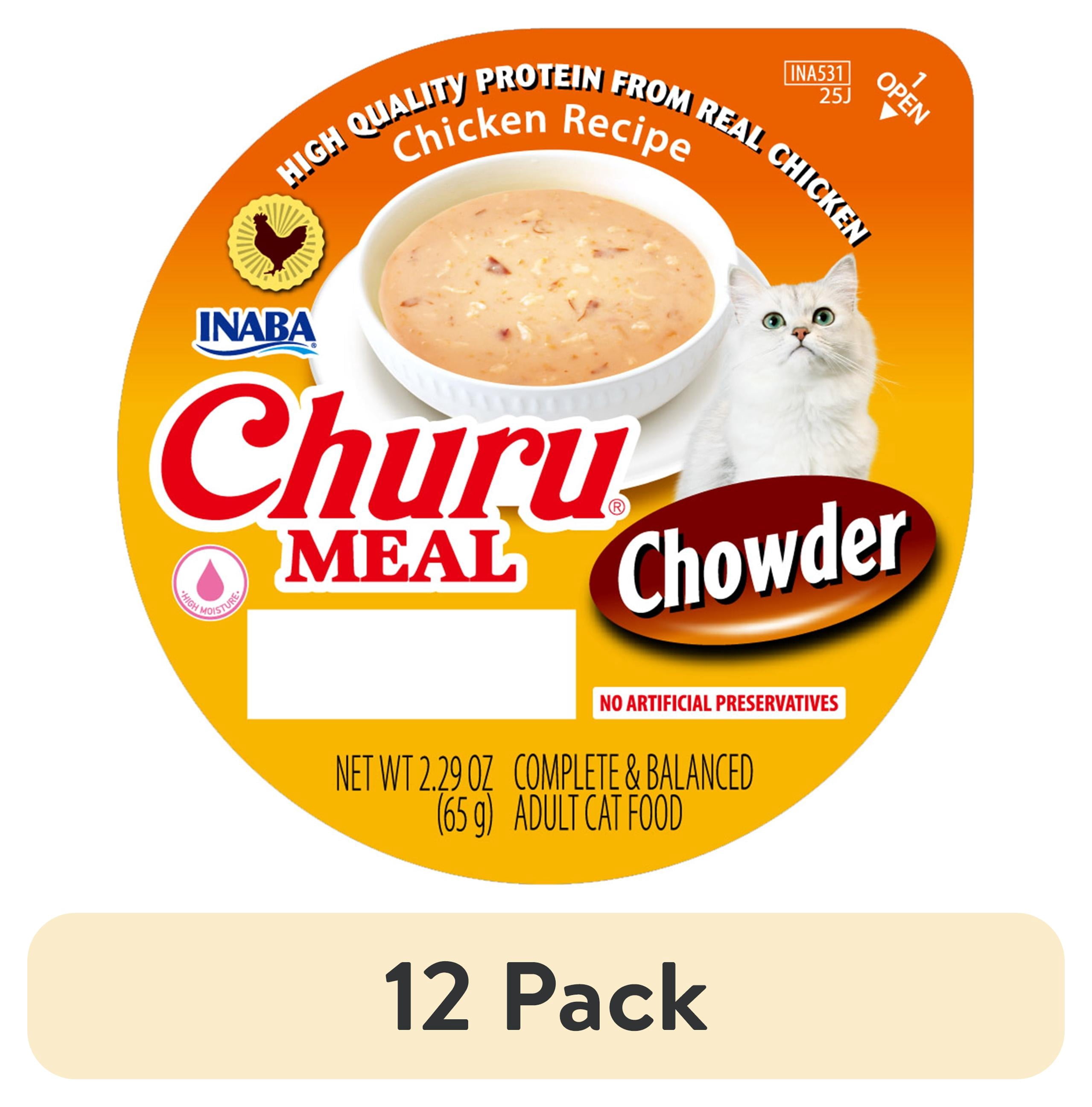 (12 pack) INABA Churu Meal Chowder Adult Wet Cat Food, 2.29 oz cup, Chicken Recipe