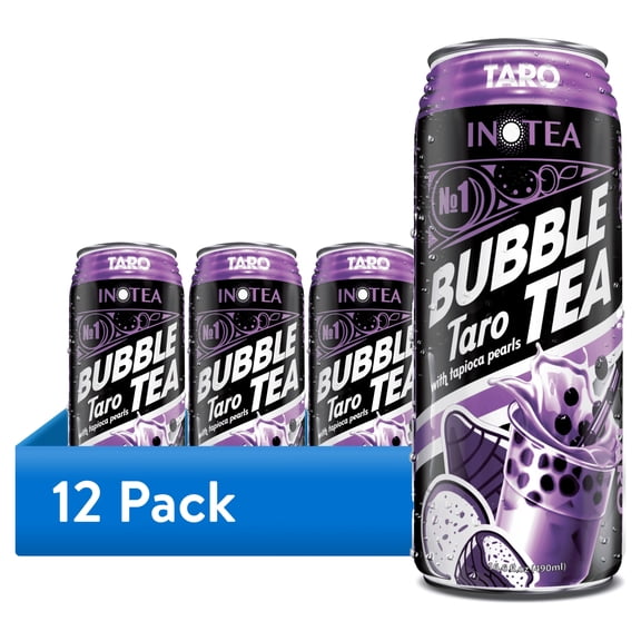 (12 pack) INOTEA Taro Bubble Tea, Taiwanese Boba Pearls, Caffeinated, 16.6 oz Can,1 2count
