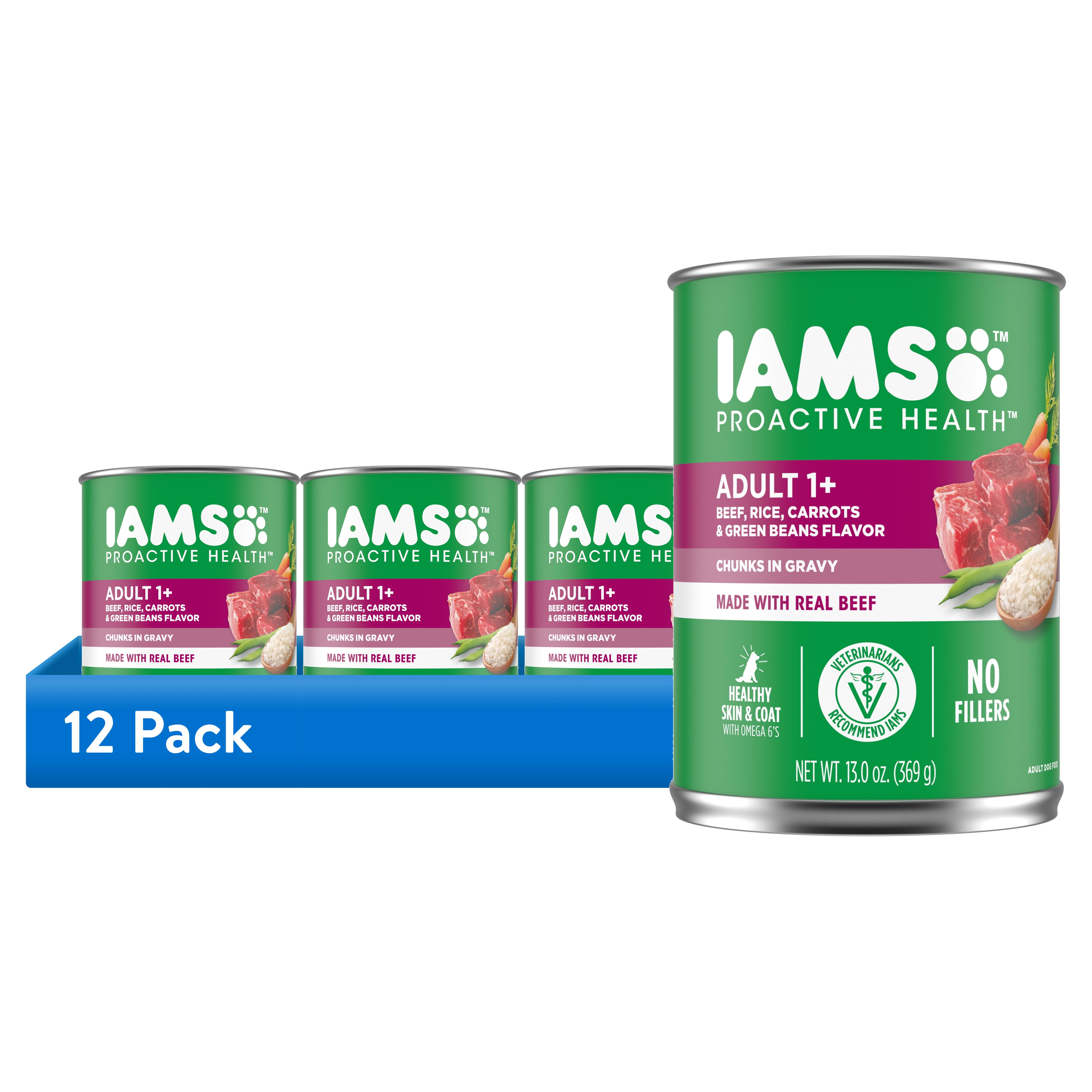(12 pack) Iams Proactive Health Beef, Rice, Carrots, And Green Beans Gravy Wet Dog Food, 13 Oz Can