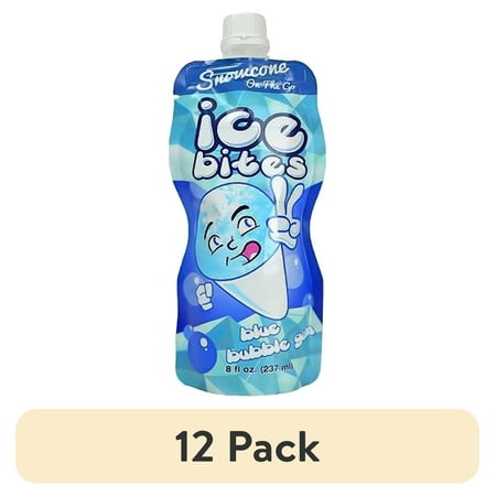 (12 pack) Ice Bites Flavored Ice Snowcone on The Go, Bubble Gum, 8 fl oz, 1 Count, Gluten-Free