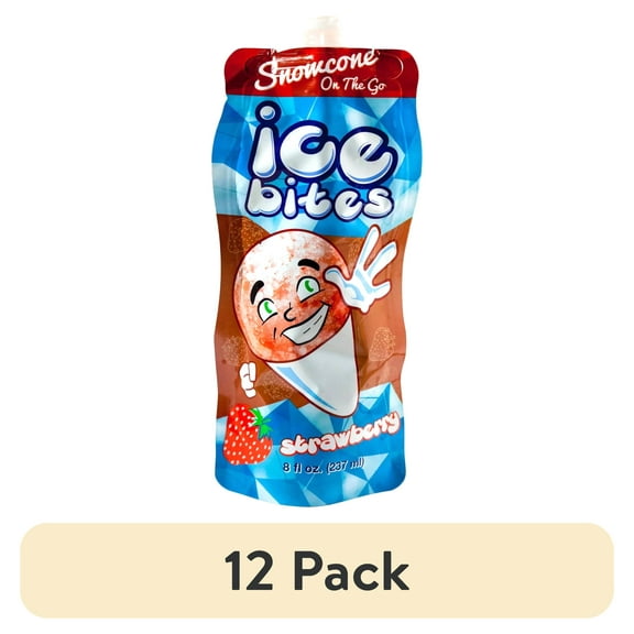 (12 pack) Ice Bites Flavored Ice Snowcone on The Go, Strawberry, 8 fl oz, 1 Count, Gluten-Free