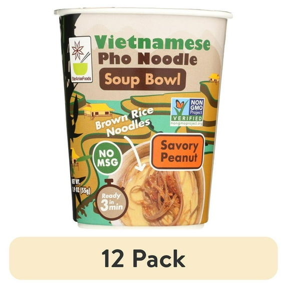 (12 pack) Star Anise Foods Instant Vietnamese Pho Bowl, Brown Rice Noodles, Gluten Free, No MSG, 1.9 oz