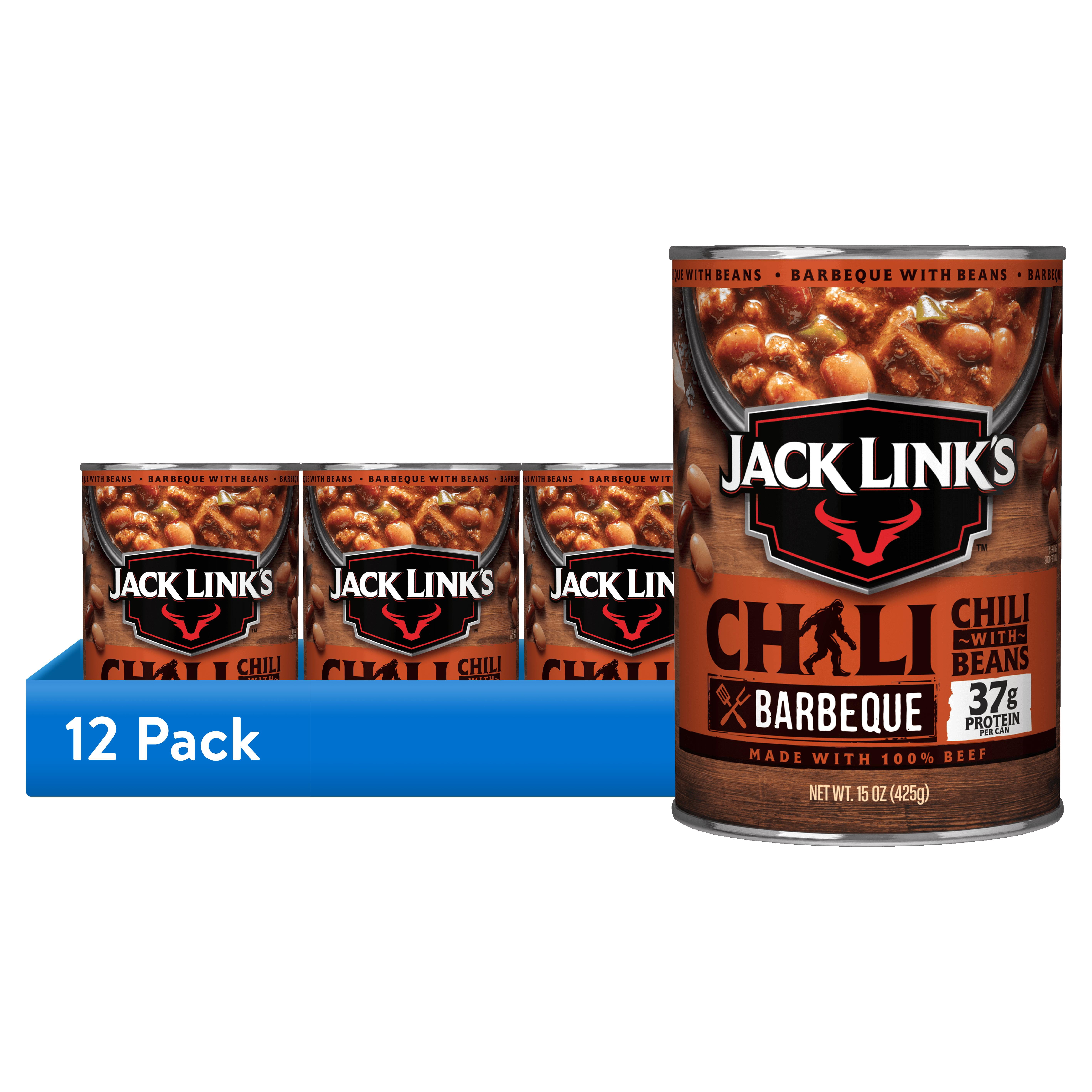 (12 pack) Jack Link's Chili, BBQ Flavored with Beans, 15oz Can, Made with 100% Beef