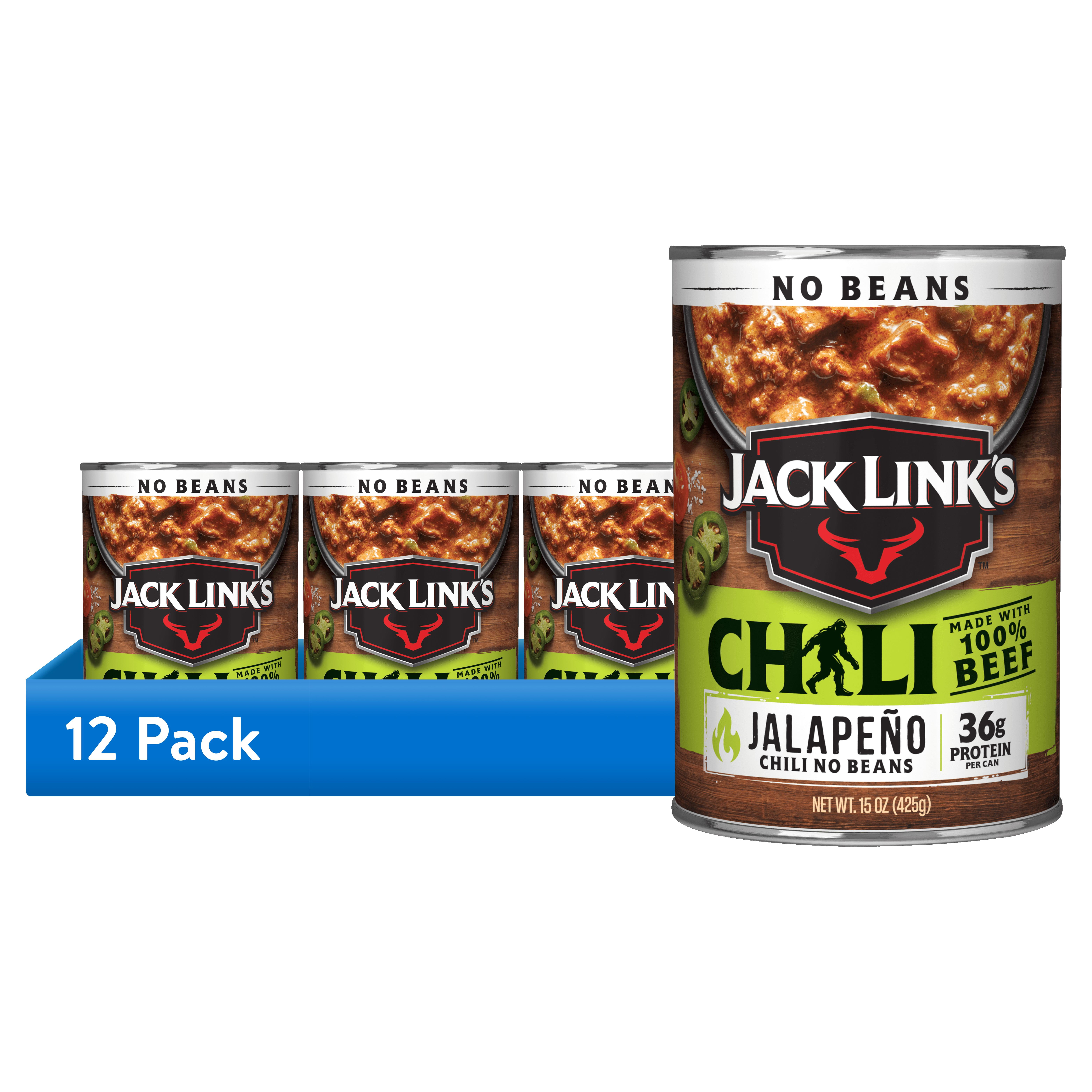 (12 pack) Jack Link's, Chili Jalapeno No Beans, 15oz Can, 36g of Protein, Made with 100% Beef