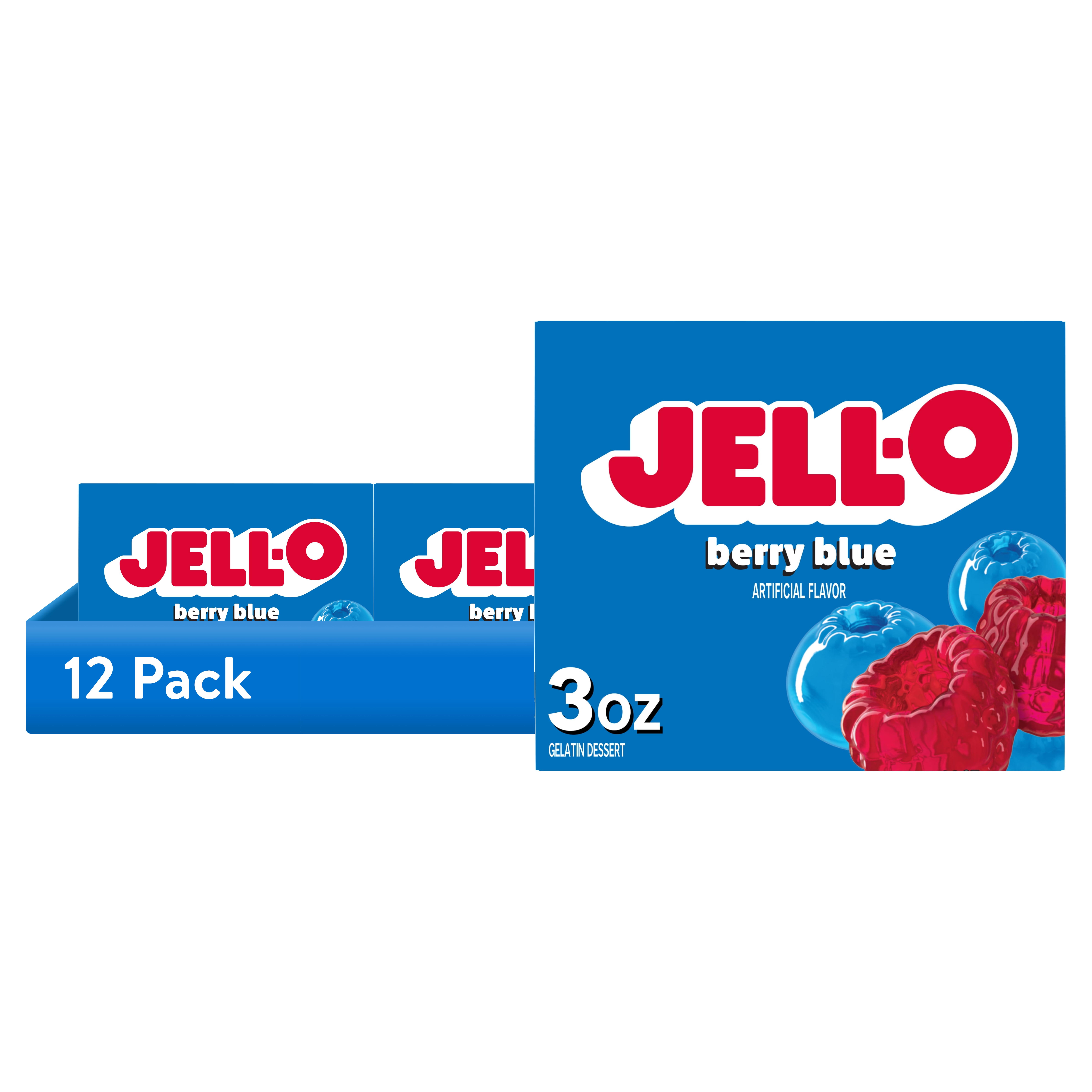 12 pack) Jell-O Berry Blue Artificially Flavored Gelatin Dessert