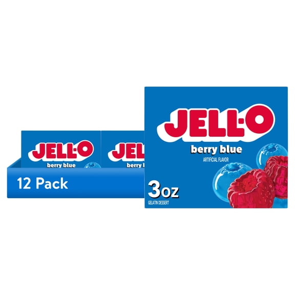 (12 pack) Jell-O Berry Blue Artificially Flavored Gelatin Dessert Mix, 3 oz Box