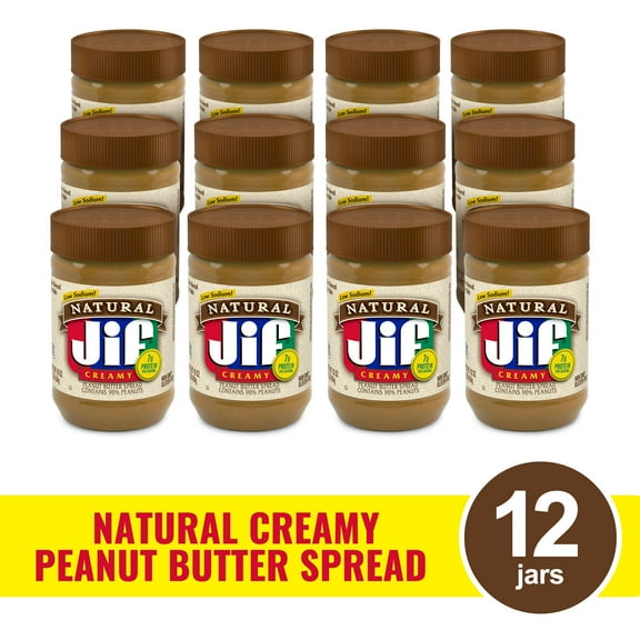 (12 pack) Jif Natural Creamy Peanut Butter Spread, 16-Ounce Jar