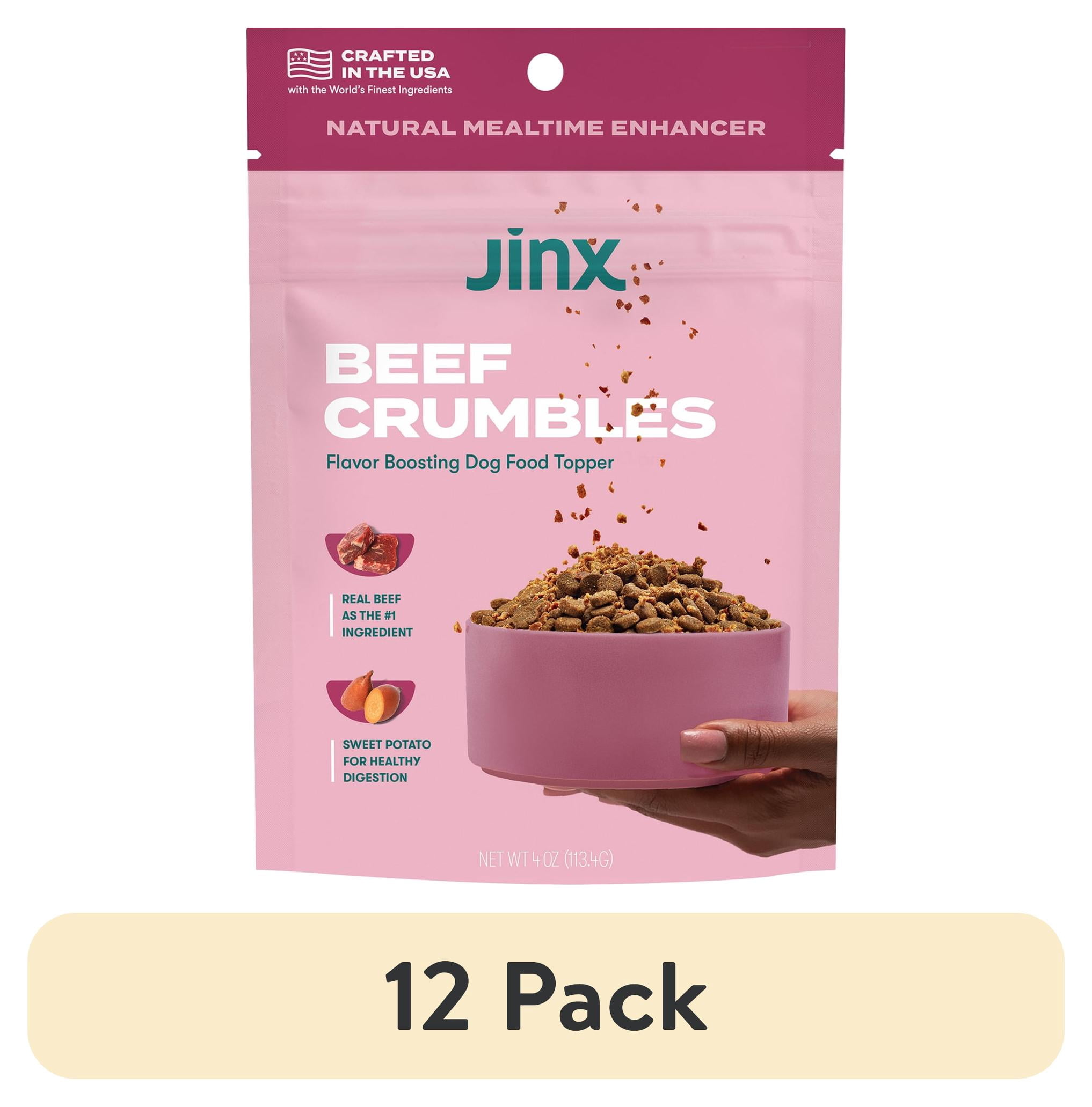 (12 pack) Jinx Crumbles Beef Recipe Flavor-Boosting Natural Dog Food Topper, 4 oz Bag