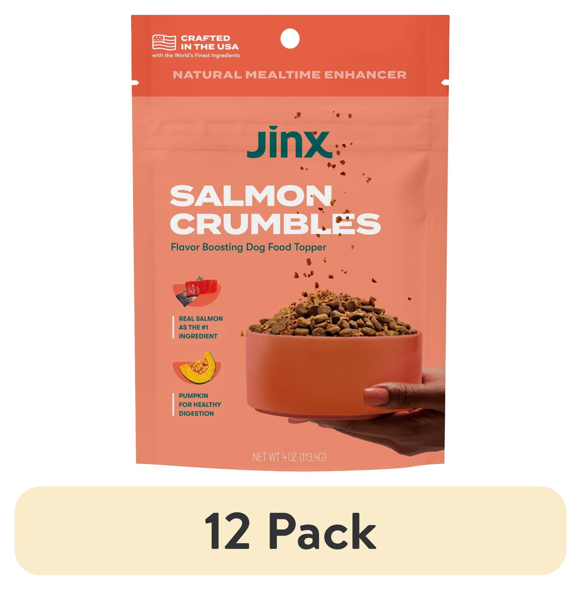 (12 pack) Jinx Crumbles Salmon Recipe Flavor-Boosting Natural Dog Food Topper, 4 oz Bag