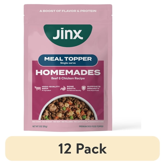 (12 pack) Jinx Homemades Chicken & Beef Topper,3oz.Pouch