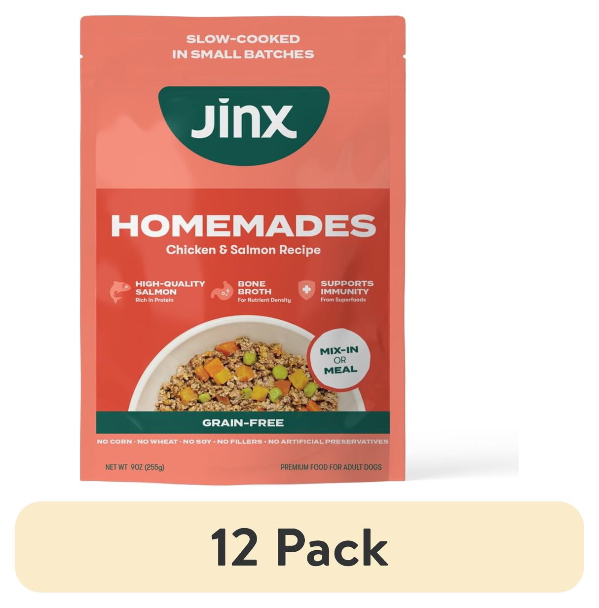 (12 pack) Jinx Homemades Chicken & Salmon Recipe Wet Natural Dog Food, Grain-Free, 9 oz. Pouch