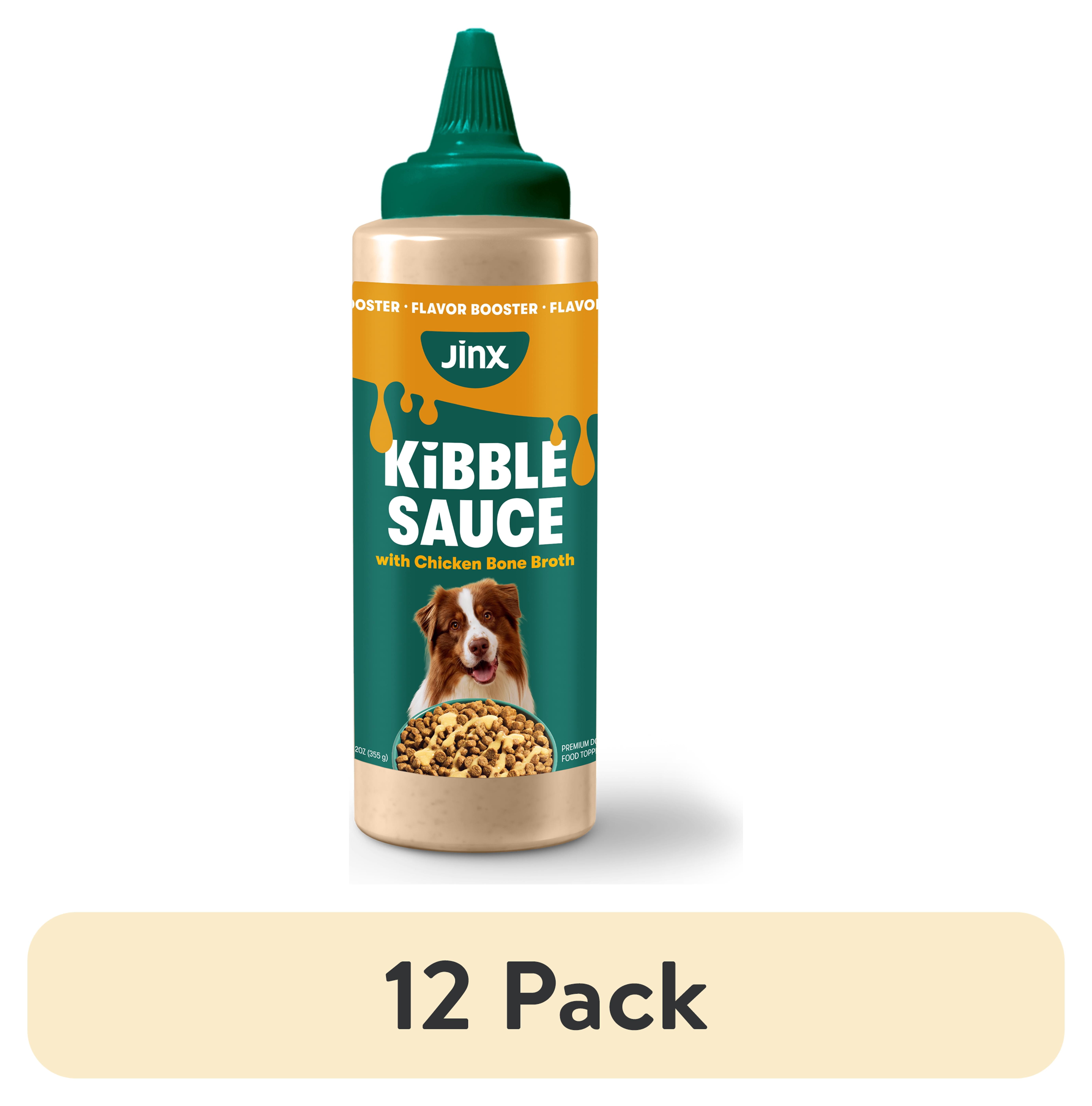 (12 pack) Jinx Kibble Sauce Chicken Bone Broth Dog Meal Topper, 12 oz Bottle