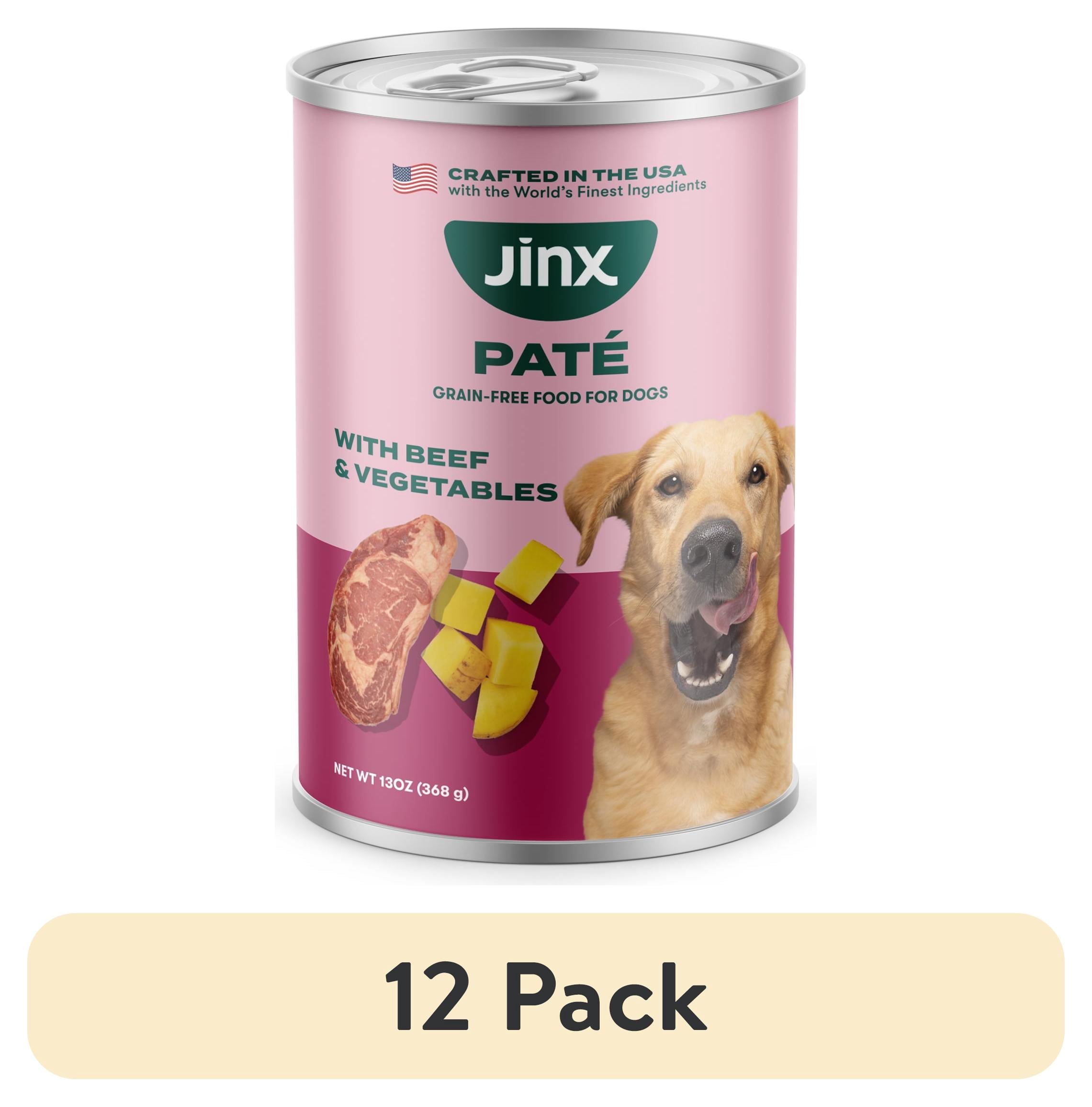 (12 pack) Jinx Pate with Beef & Vegetables Natural Wet Dog Food, Grain Free, 13 oz Can