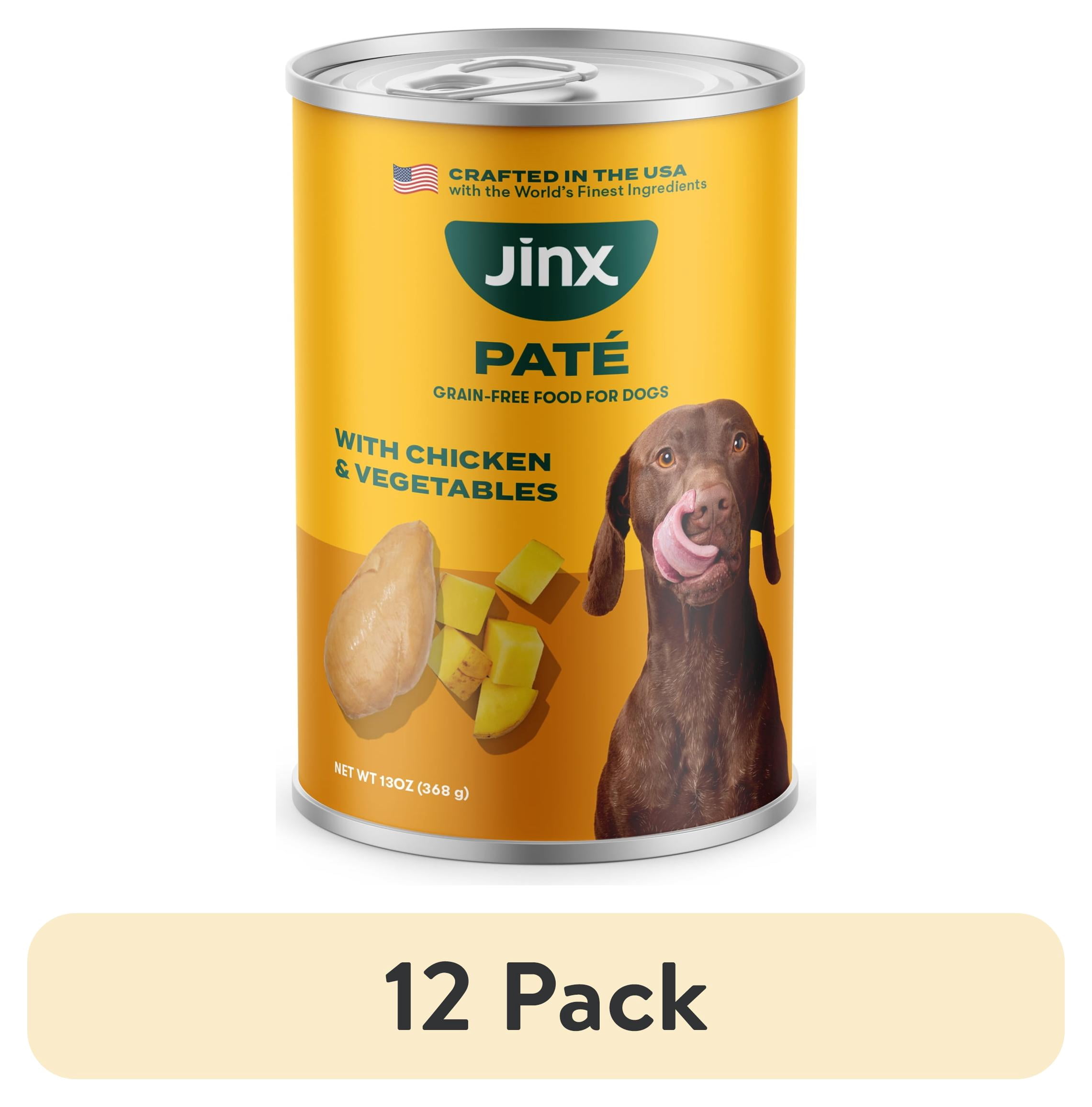 (12 pack) Jinx Pate with Chicken & Vegetables Natural Wet Dog Food, Grain Free, 13 oz Can