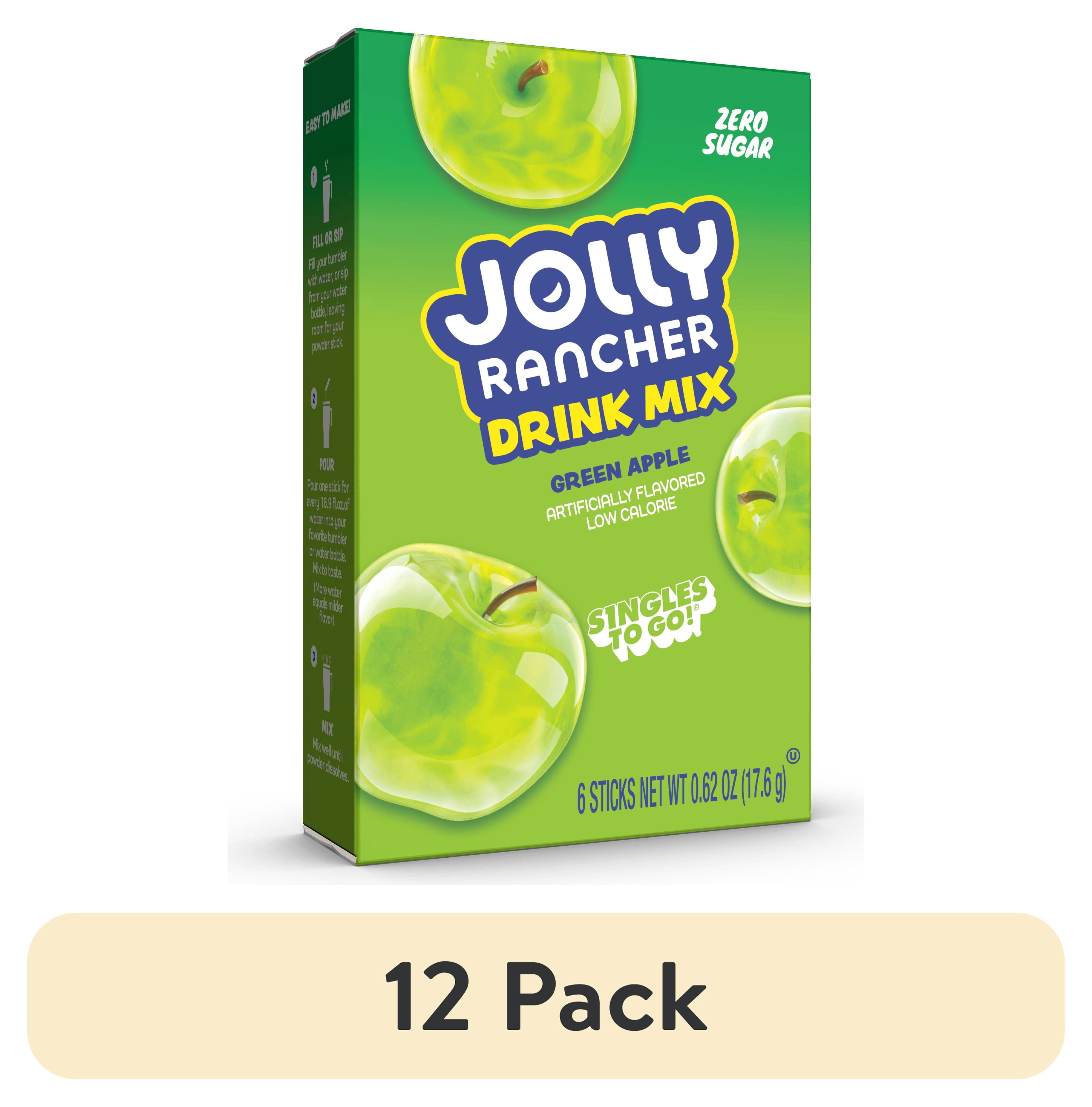 (12 pack) Jolly Rancher Green Apple Sugar-Free Singles to Go Powdered Drink Mix, 6 Count Packets