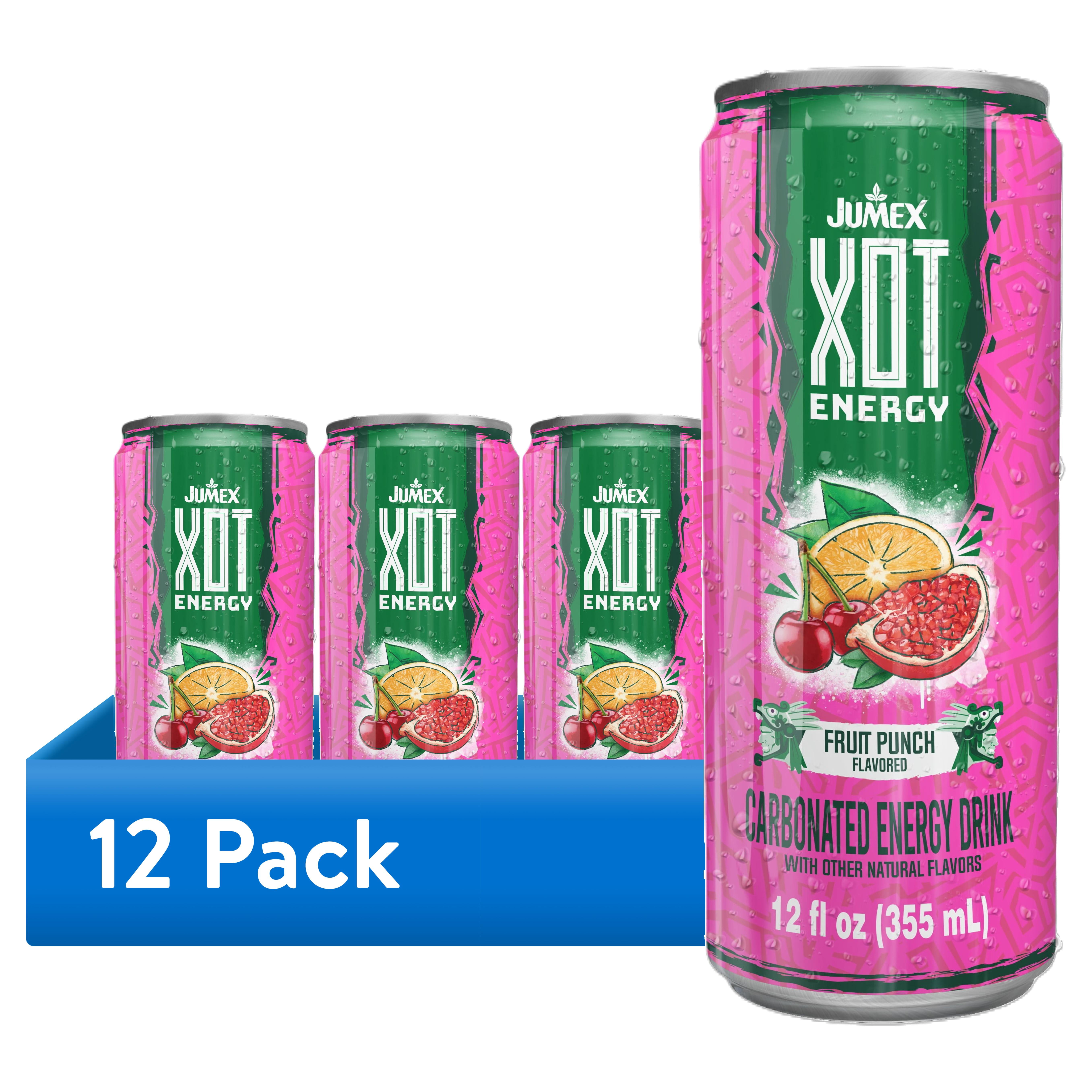(12 pack) Jumex XOT Fruit Punch Sparkling Energy Drink, 12 fl oz