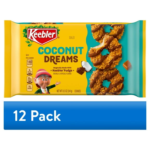 (12 pack) Keebler Coconut Dreams, Coconut and Caramel Cookies Coated in Keebler Fudge, 8.5 oz