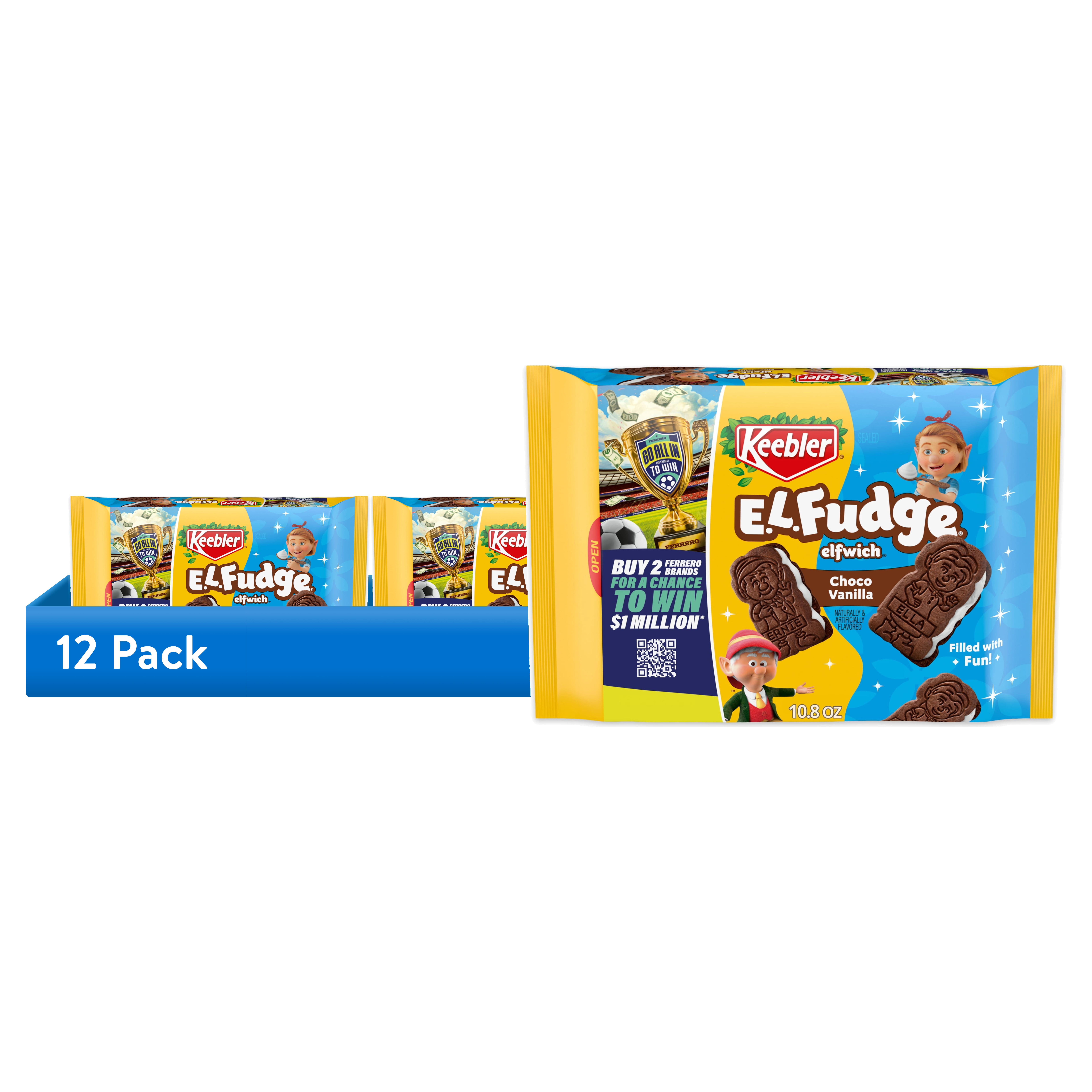 (12 pack) Keebler E.L. Fudge Elfwich Cookies, chocolate-y and vanilla flavor Sandwich Cookies, Fun Shaped Treat, 10.8 oz Pack