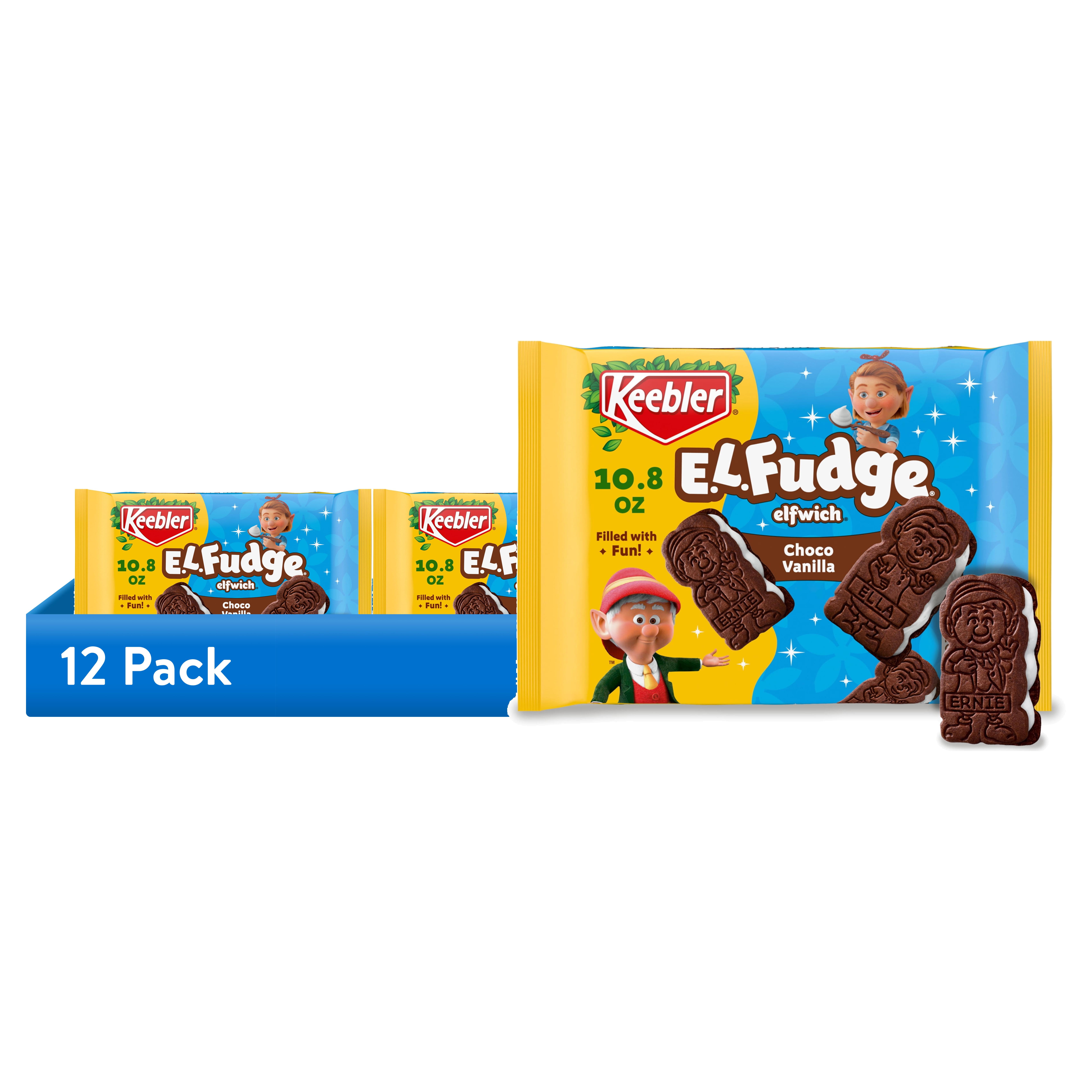 (12 pack) Keebler E.L. Fudge Elfwich Cookies, chocolate-y and vanilla flavor Sandwich Cookies, Fun Shaped Treat, 10.8 oz Pack