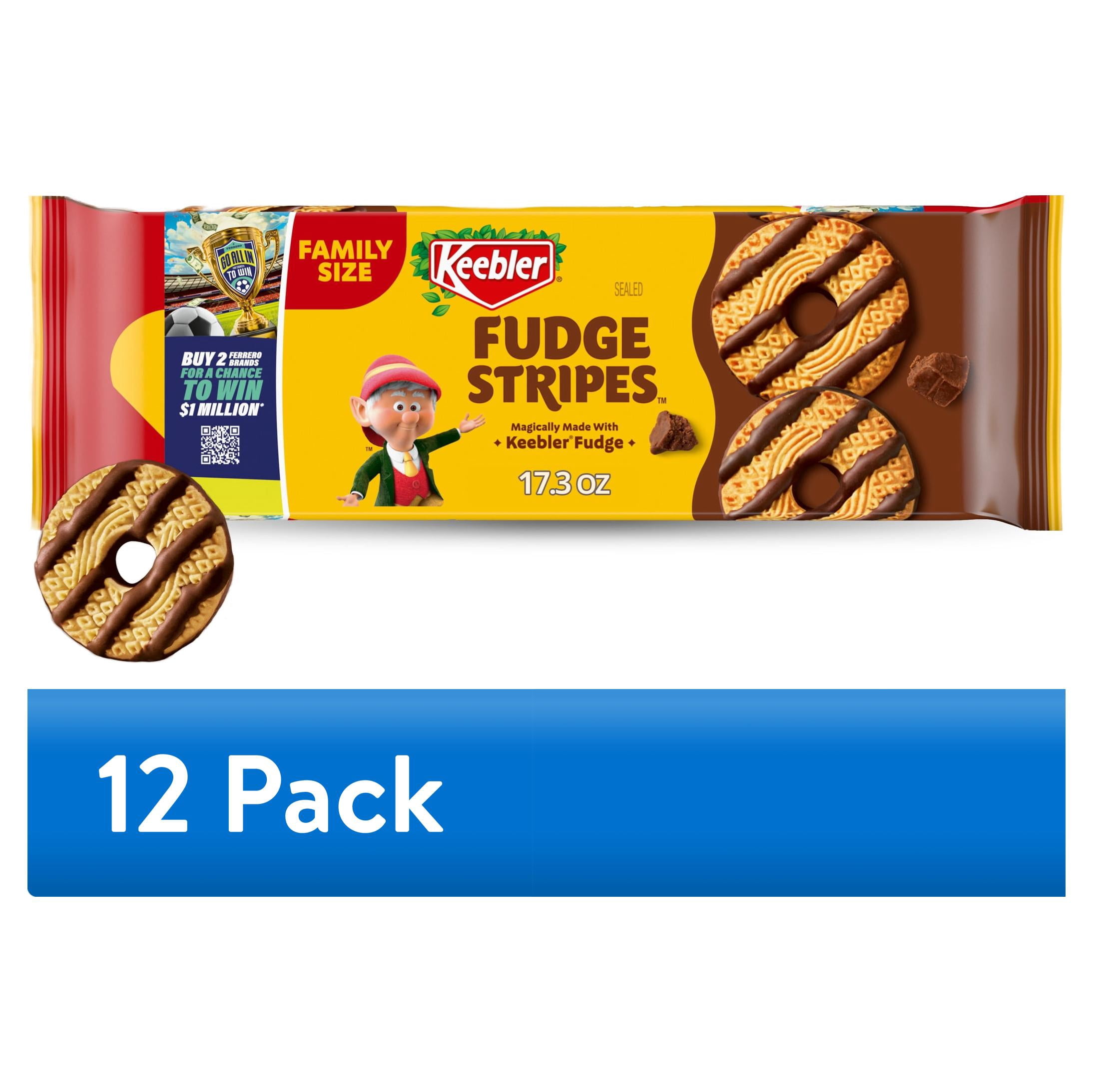 (12 pack) Keebler Fudge Stripes, Original Shortbread Cookies Coated in Keebler Fudge, Family Size 17.3 oz