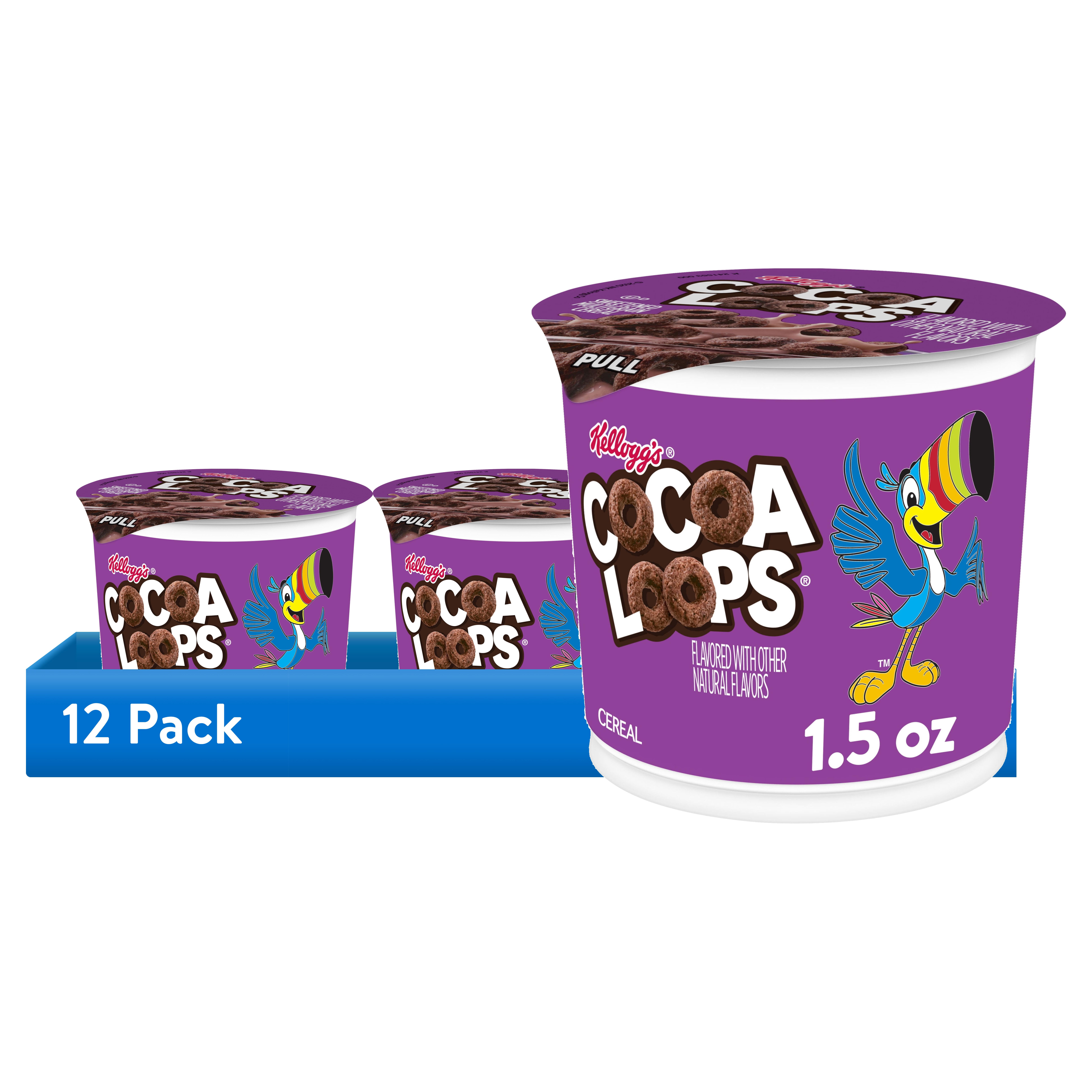 (12 pack) Kellogg's Cocoa Loops Original Breakfast Cereal, Good Source of Fiber Cup, 1.5 oz