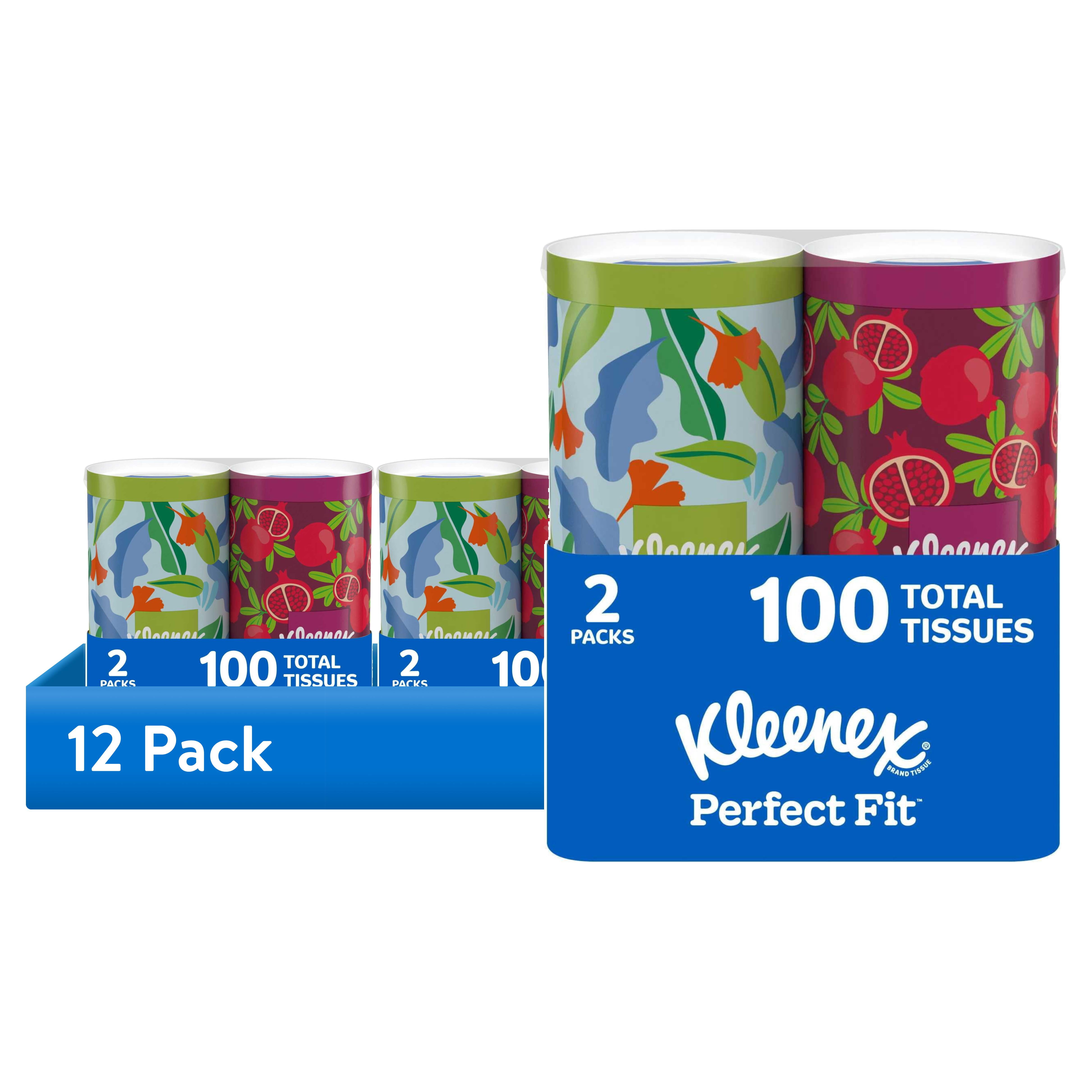 (12 pack) Kleenex Perfect Fit Facial Tissues, 2 Canister Boxes, 50 Tissues per Box, 2-Ply