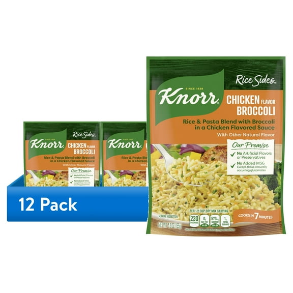 (12 pack) Knorr No Artificial Flavors Creamy Chicken Broccoli Rice, 5.5 oz Regular Pouch