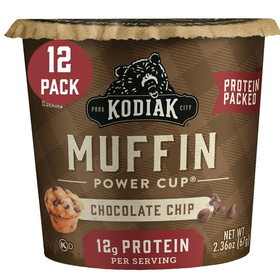 (12 pack) Kodiak Protein-Packed Chocolate Chip Muffin Power Cup, 2.36 oz