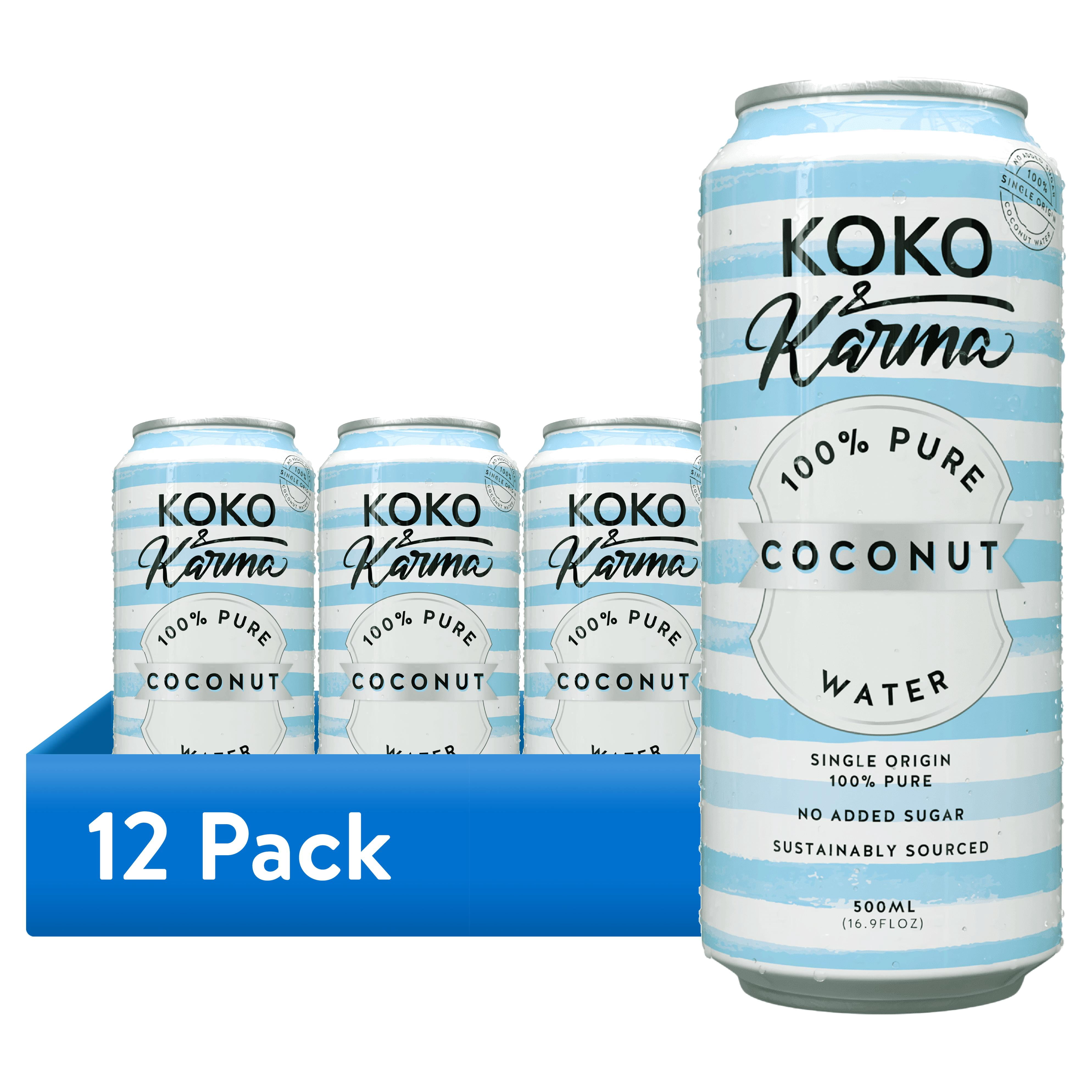 (12 pack) Koko & Karma 100% Pure Coconut Water, No Added Sugar, 16.9 fl oz Can