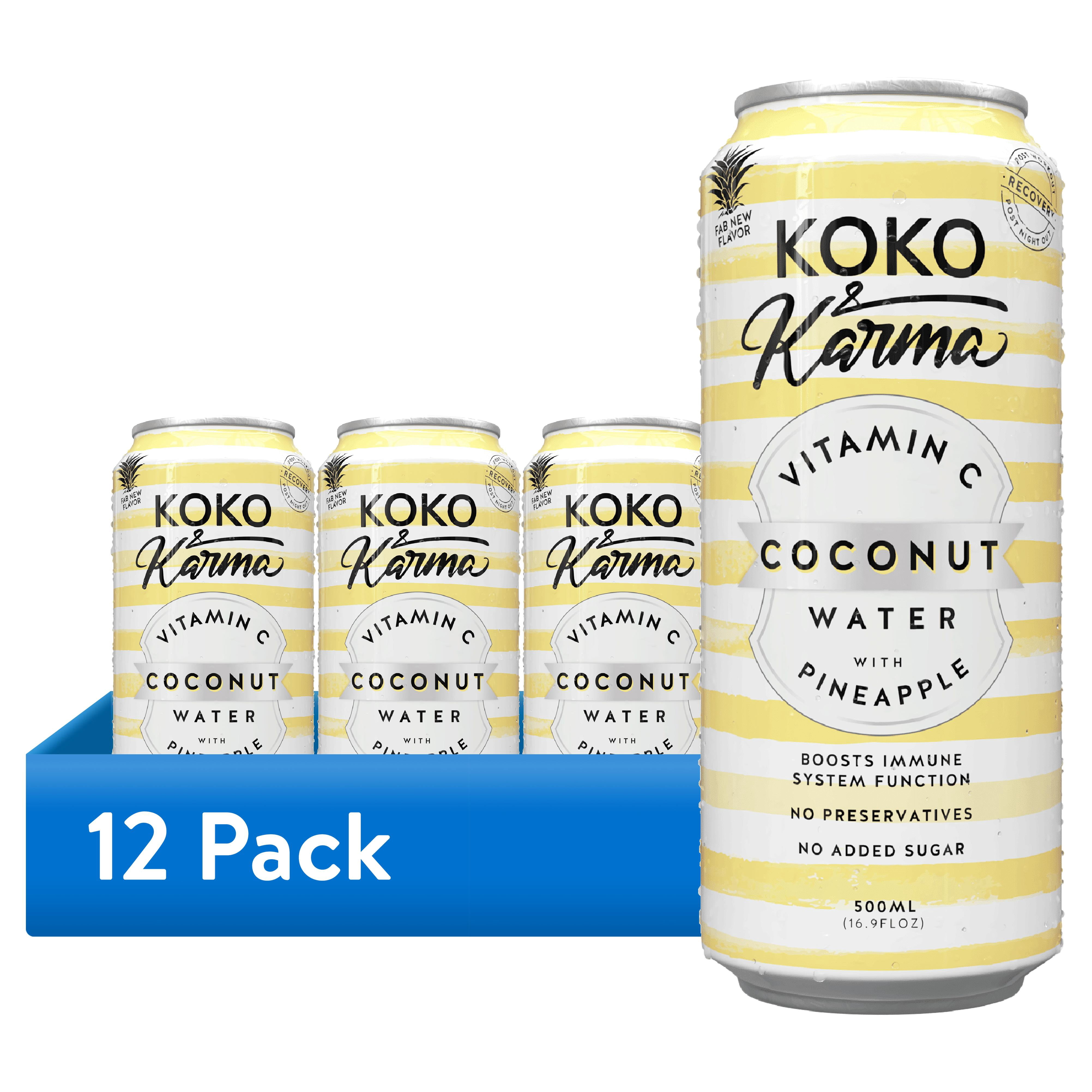 (12 pack) Koko & Karma Pineapple Coconut Water, Vitamin C, No Added Sugar, 16.9 fl oz Can