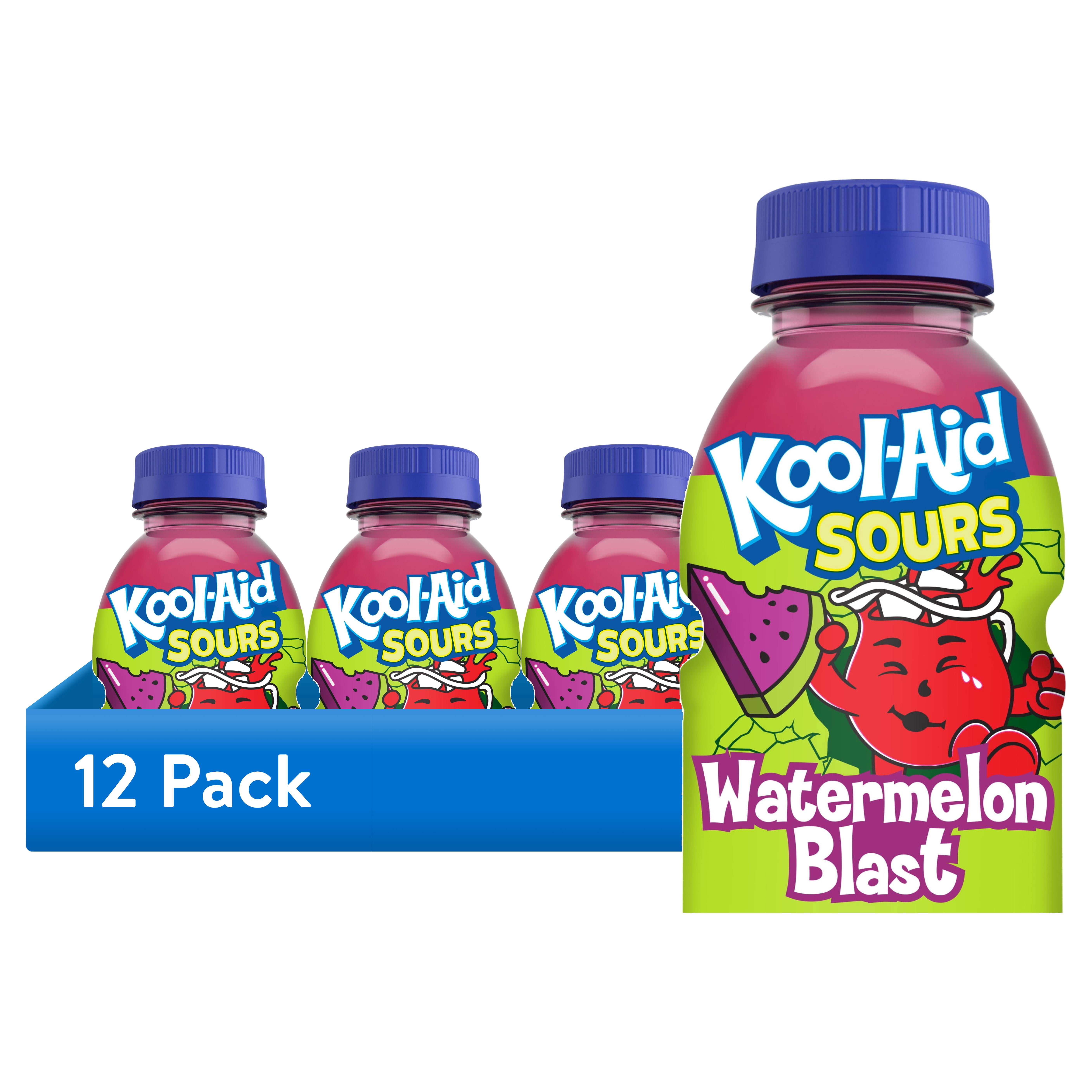 (12 pack) Kool-Aid Sours Naturally Flavored with other Natural Flavor Drink, 1 Bottle, for On-the-Go Hydration, Watermelon Blast, Sour Candy Flavor, No Artificial Dyes, 16 oz