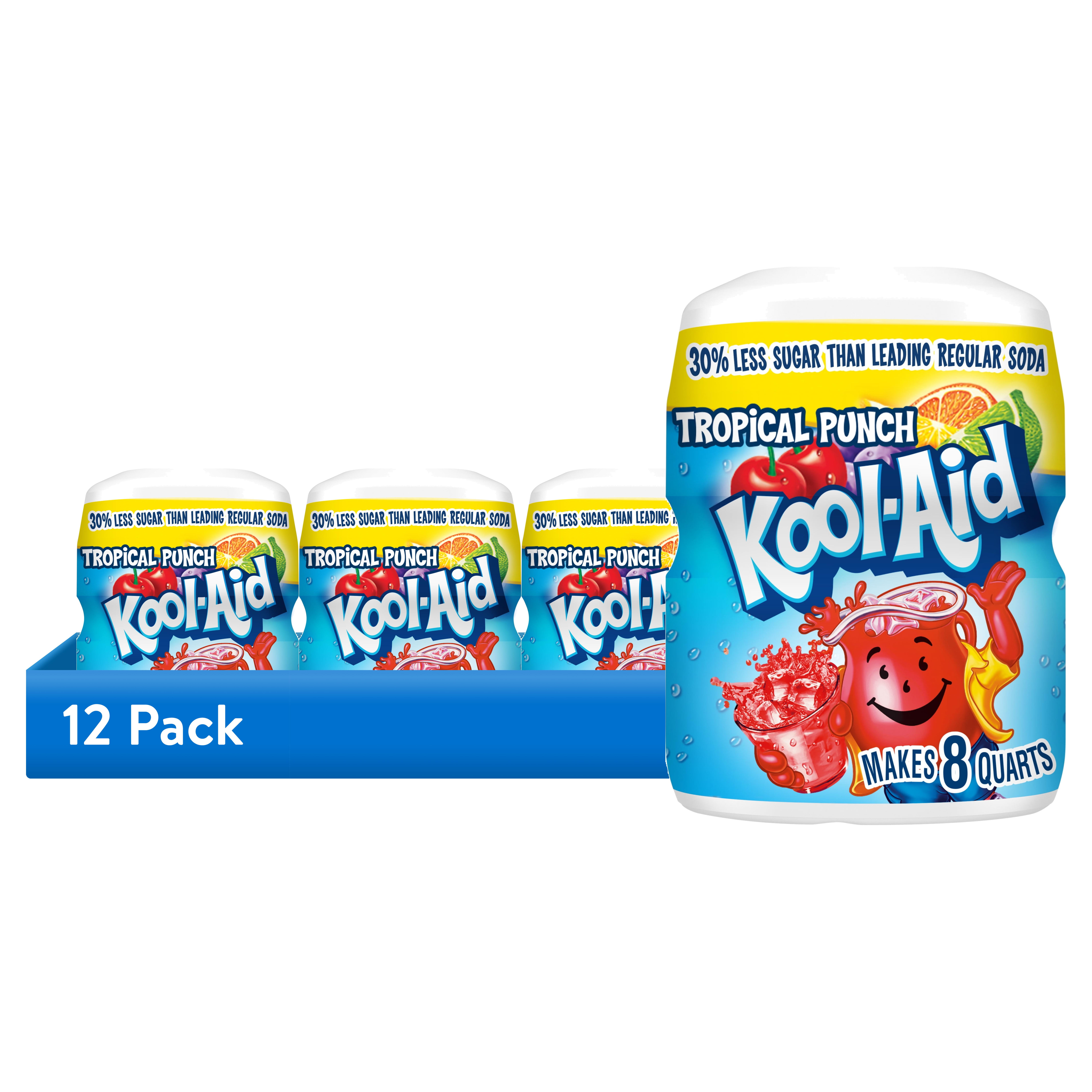 (12 pack) Kool-Aid Sugar Sweetened Tropical Punch Powdered Drink Mix, 19 oz. Canister