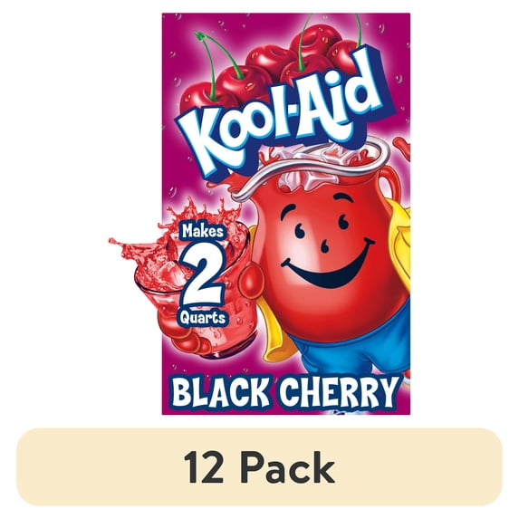 (12 pack) Kool-Aid Unsweetened Black Cherry Powdered Soft Drink Mix, 0.13 oz Packet, Powders