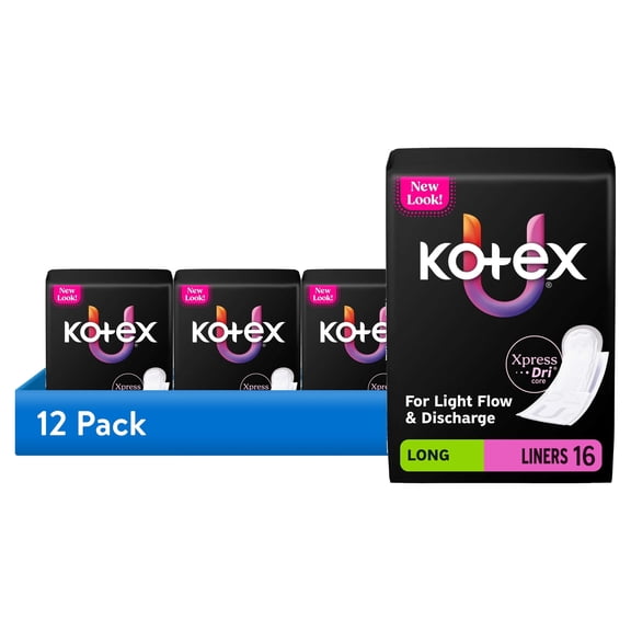 (12 pack) Kotex Wrapped Liners, Light Absorbency, Long Length, 16 Count