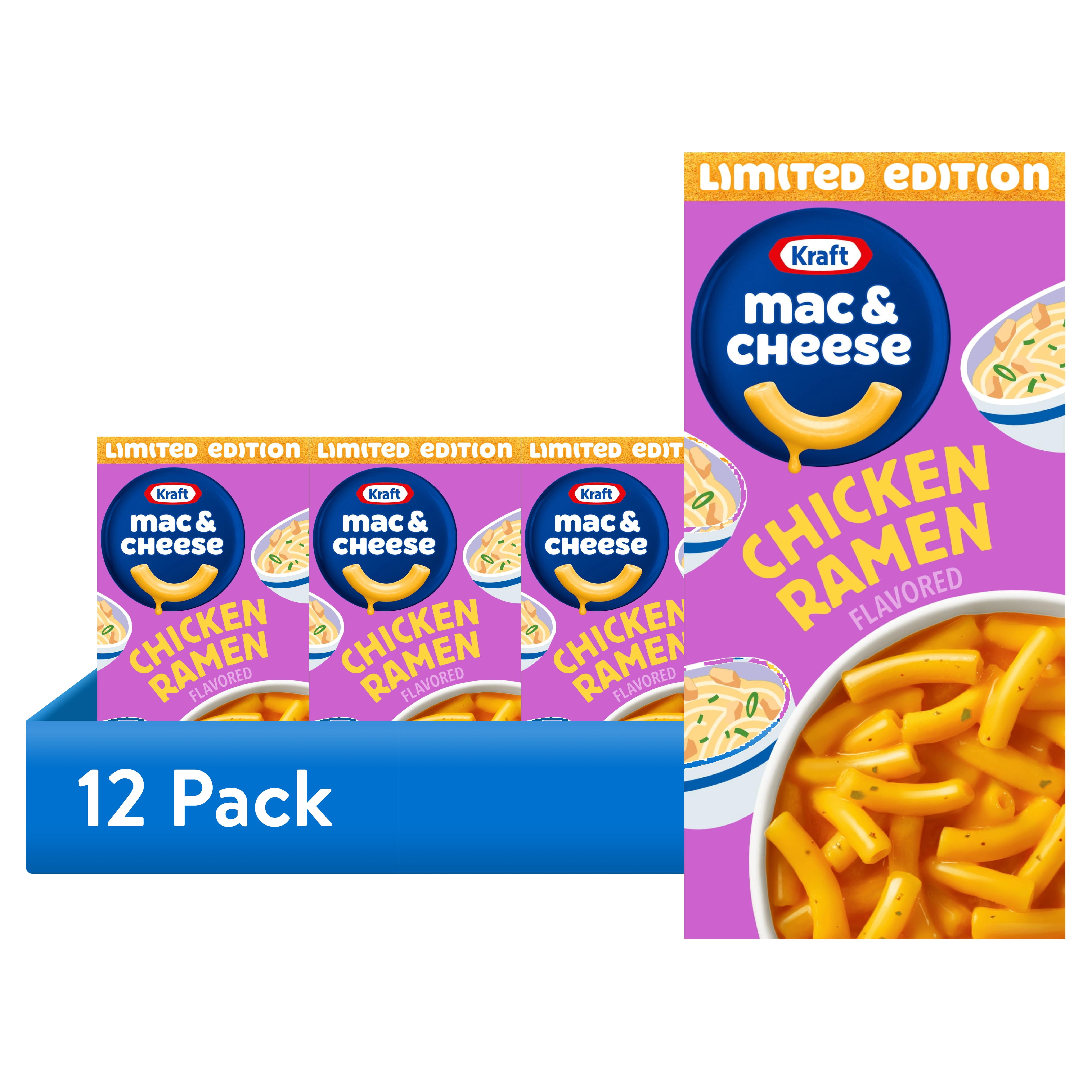 (12 pack) Kraft Mac and Cheese, 1 Box, for Easy Snack or Dinner Sides, Limited Edition Chicken Ramen Flavor, No Artificial Flavors, Preservatives or Dyes, 7.25 oz