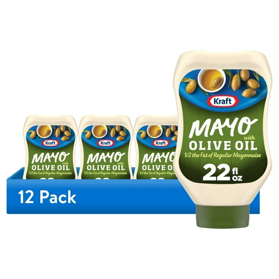 (12 pack) Kraft Mayo with Olive Oil Reduced Fat Mayonnaise Squeeze Bottle, 22 fl oz