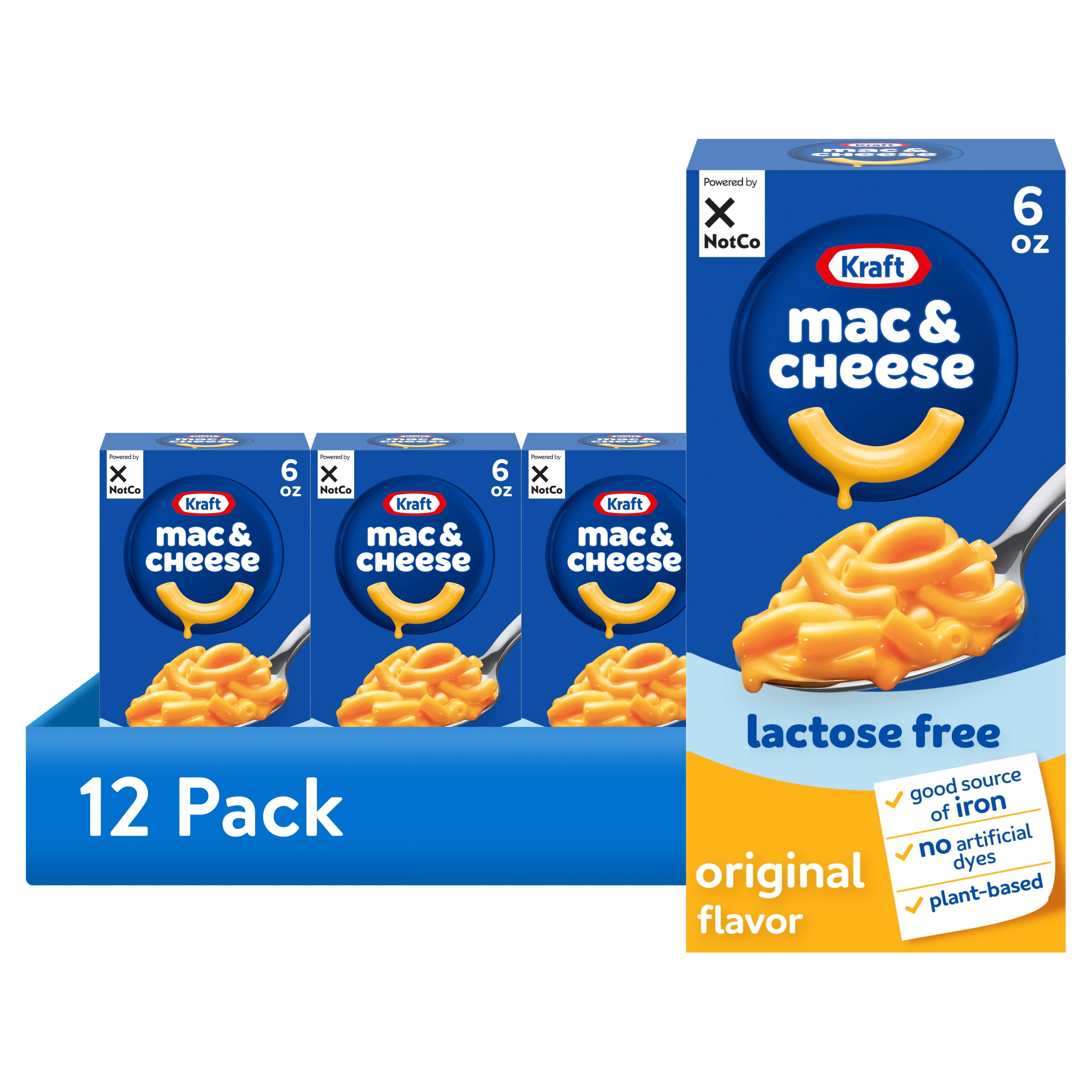 (12 pack) Kraft NotCo Lactose Free Mac and Cheese, 1 Box, Plant Based, Original Flavor, No Artificial Dyes, Good Source of Iron (15%), 10g of Protein (8% Daily Value), 6 oz