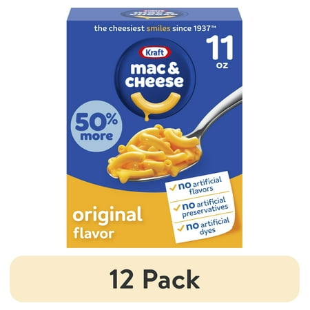 (12 pack) Kraft Mac and Cheese, 1 Box, for Easy Dinner or Dinner Sides, Original Flavor, No Artificial Flavors, Preservatives or Dyes, 11 oz