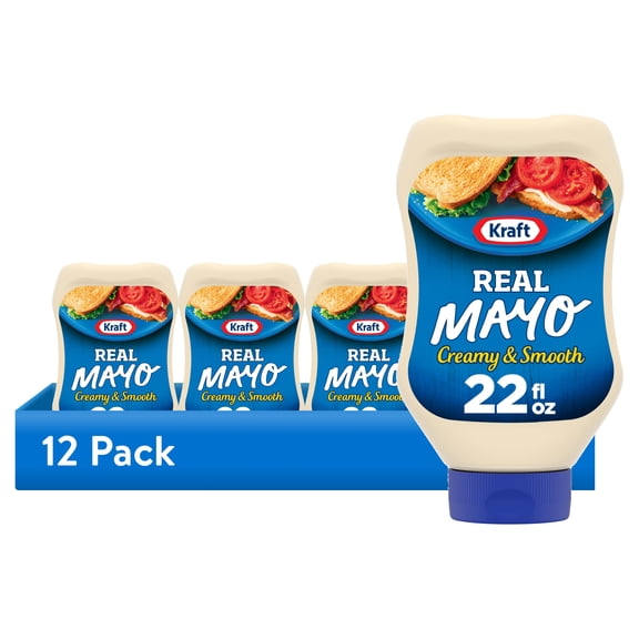 (12 pack) Kraft Real Mayo Creamy & Smooth Mayonnaise, 22 fl oz Bottle