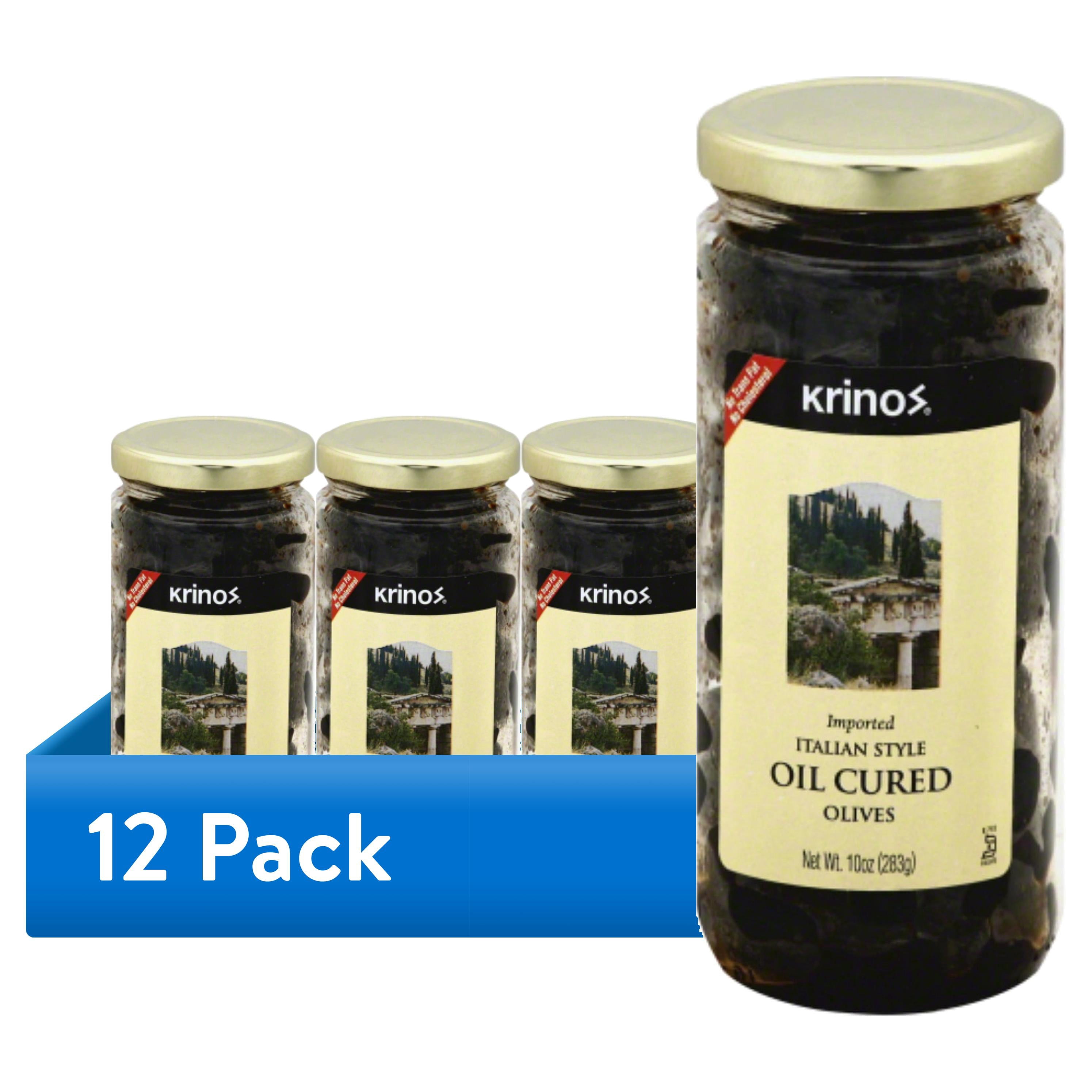 (12 pack) Krinos Moroccan Oil Cured Olives Jar - Cholesterol Free, Naturally Cured, 10 oz