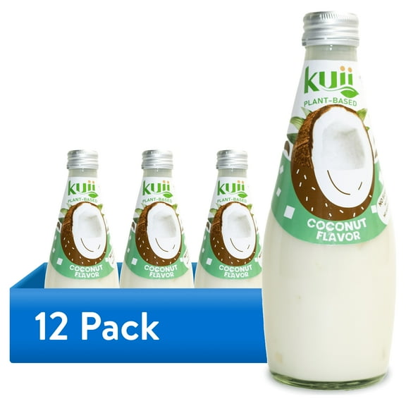 (12 pack) Kuii Drinks Coconut Milk with Nata de Coco, Original - No Sugar Added, 290 mL Single Glass Bottle