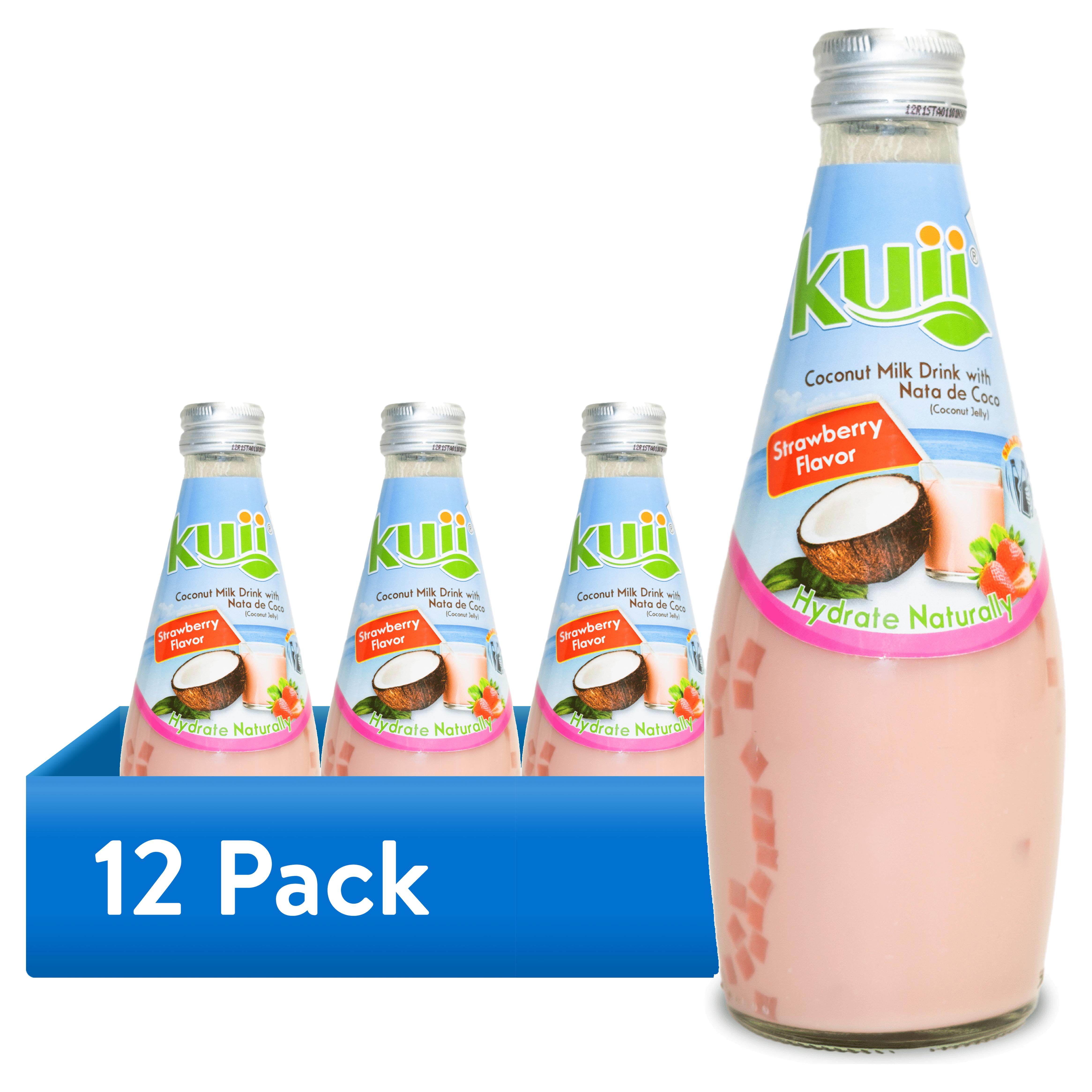 (12 pack) Kuii Drinks Coconut Milk with Nata de Coco, Strawberry, 290mL