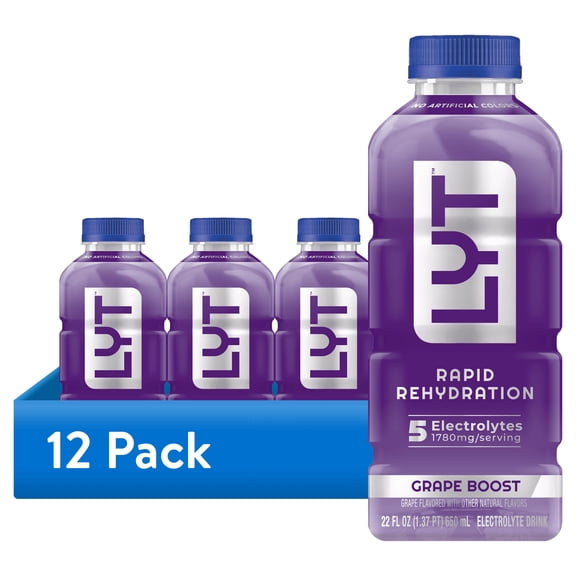 (12 pack) LYT Rapid Rehydration Electrolyte Drink Grape Boost, 22 fl oz Bottle