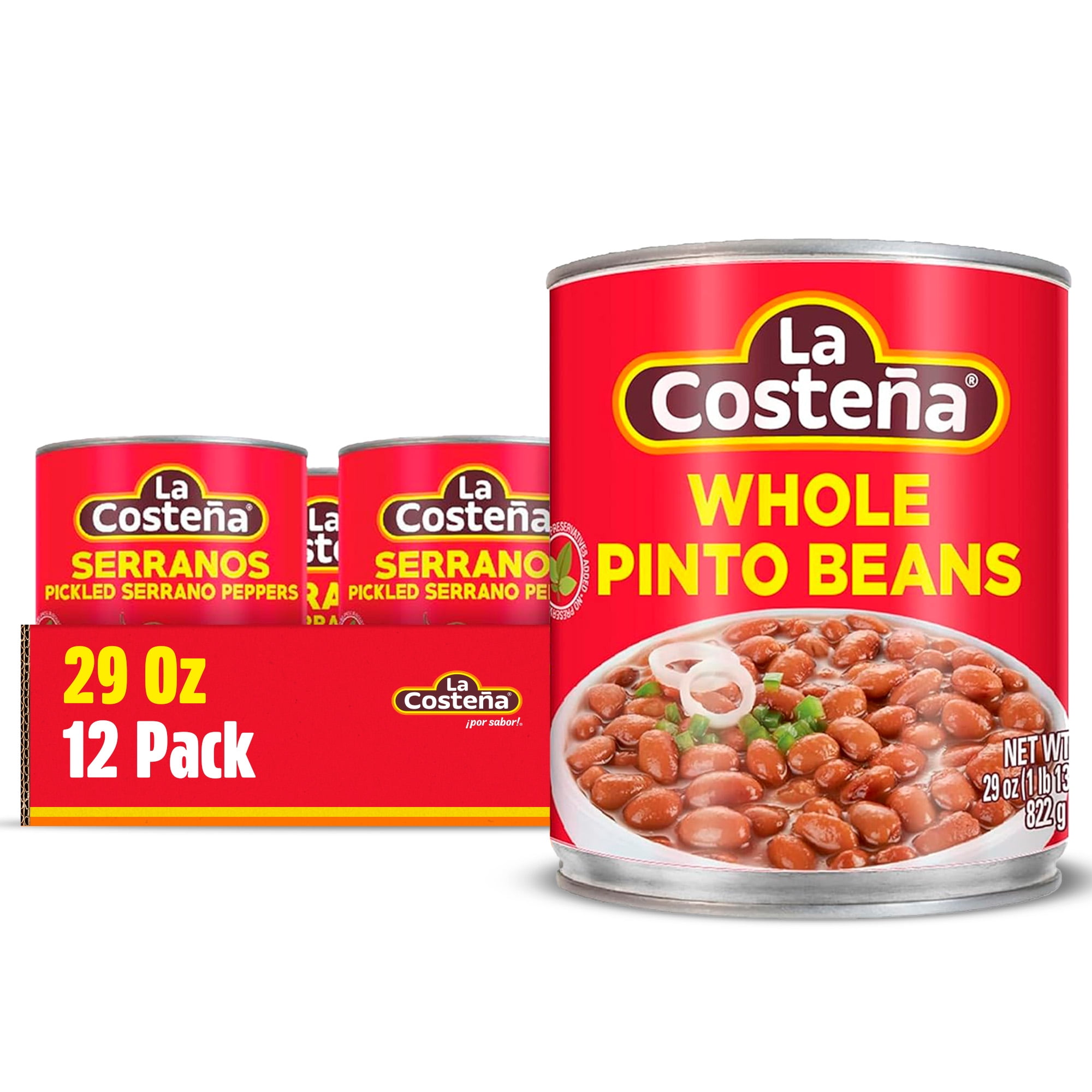 (12 pack) La Costeña Canned Pinto Beans with Jalapeno Peppers, 19.7 oz