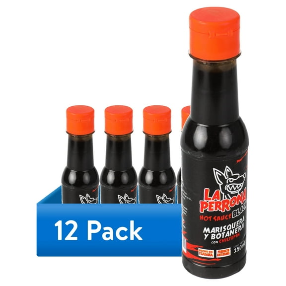 (12 pack) La Perrona Chiltepin Black Hot Sauce, 5 oz Bottle