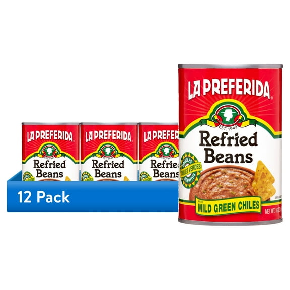 (12 pack) La Preferida Refried Beans with Mild Green Chiles, 16 oz