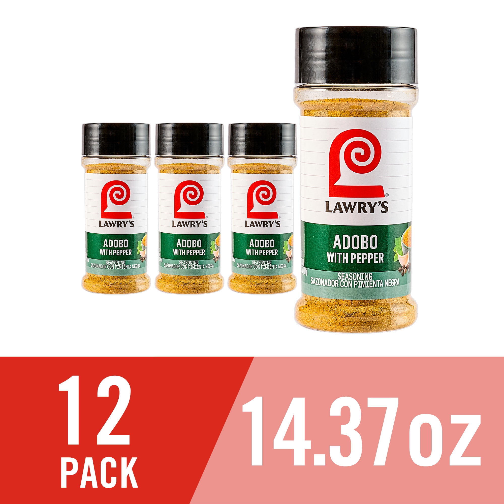 (12 pack) Lawry's Kosher Adobo with Pepper, 14.37 oz Bottle