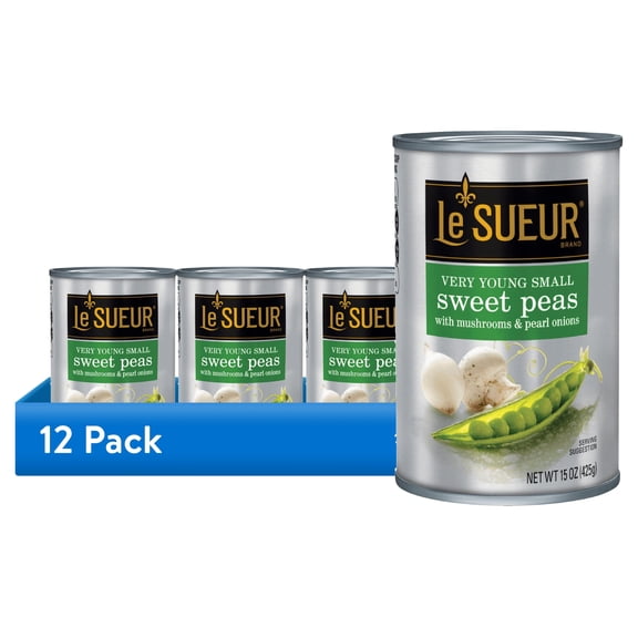 (12 pack) Le Sueur Very Young Small Sweet Peas with Mushrooms & Pearl Onions, 15 oz