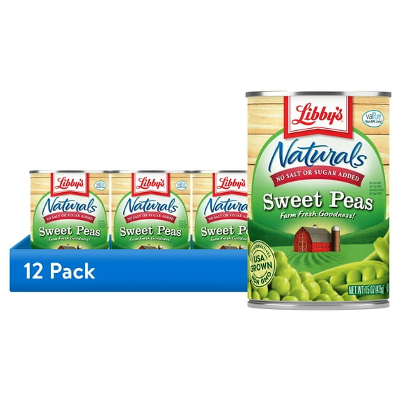 (12 pack) Libby's Naturals No Salt and No Sugar Added Sweet Peas, 15 oz