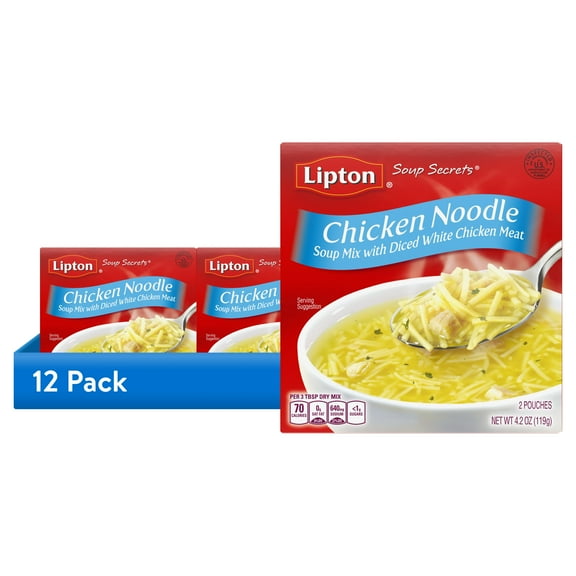 (12 pack) Lipton Secrets Chicken Noodle Soup Mix, 4.2 oz, 2 Pouch Box Regular